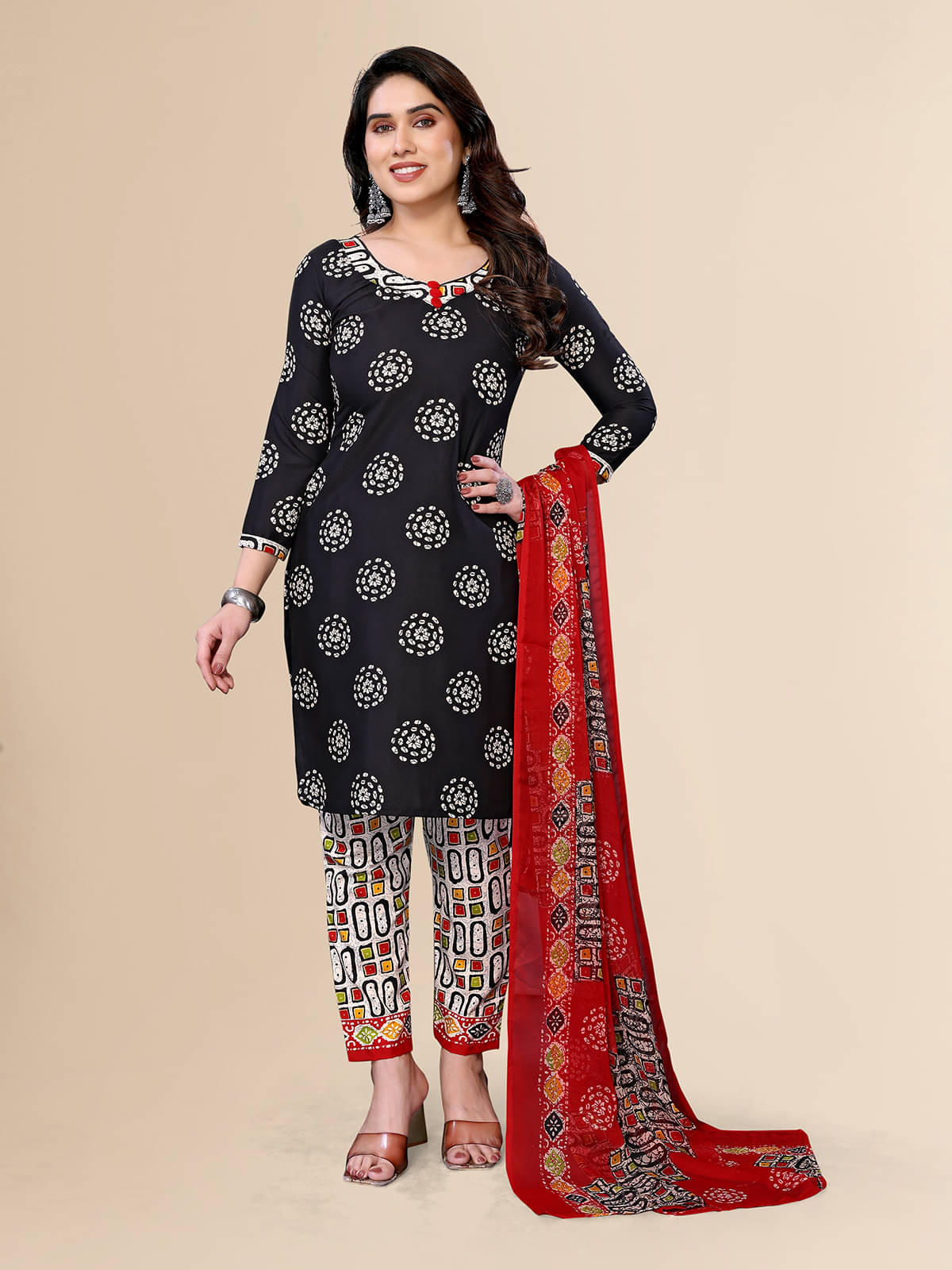 ANAND SAREES Women Crepe Unstitched Dress Material ( Black )     			ANAND SAREES Women Crepe Unstitched Dress Material ( Black )