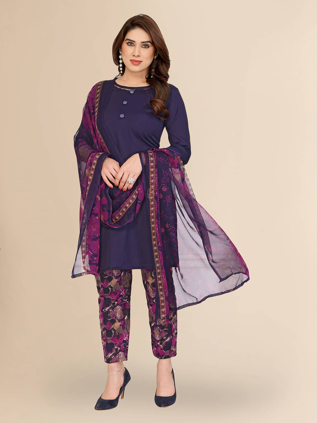 ANAND SAREES Women Crepe Unstitched Dress Material ( Purple ) ANAND SAREES Women Crepe Unstitched Dress Material ( Purple )