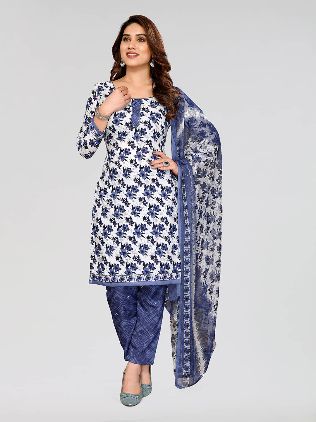     			ANAND SAREES Women Crepe Unstitched Dress Material ( White )