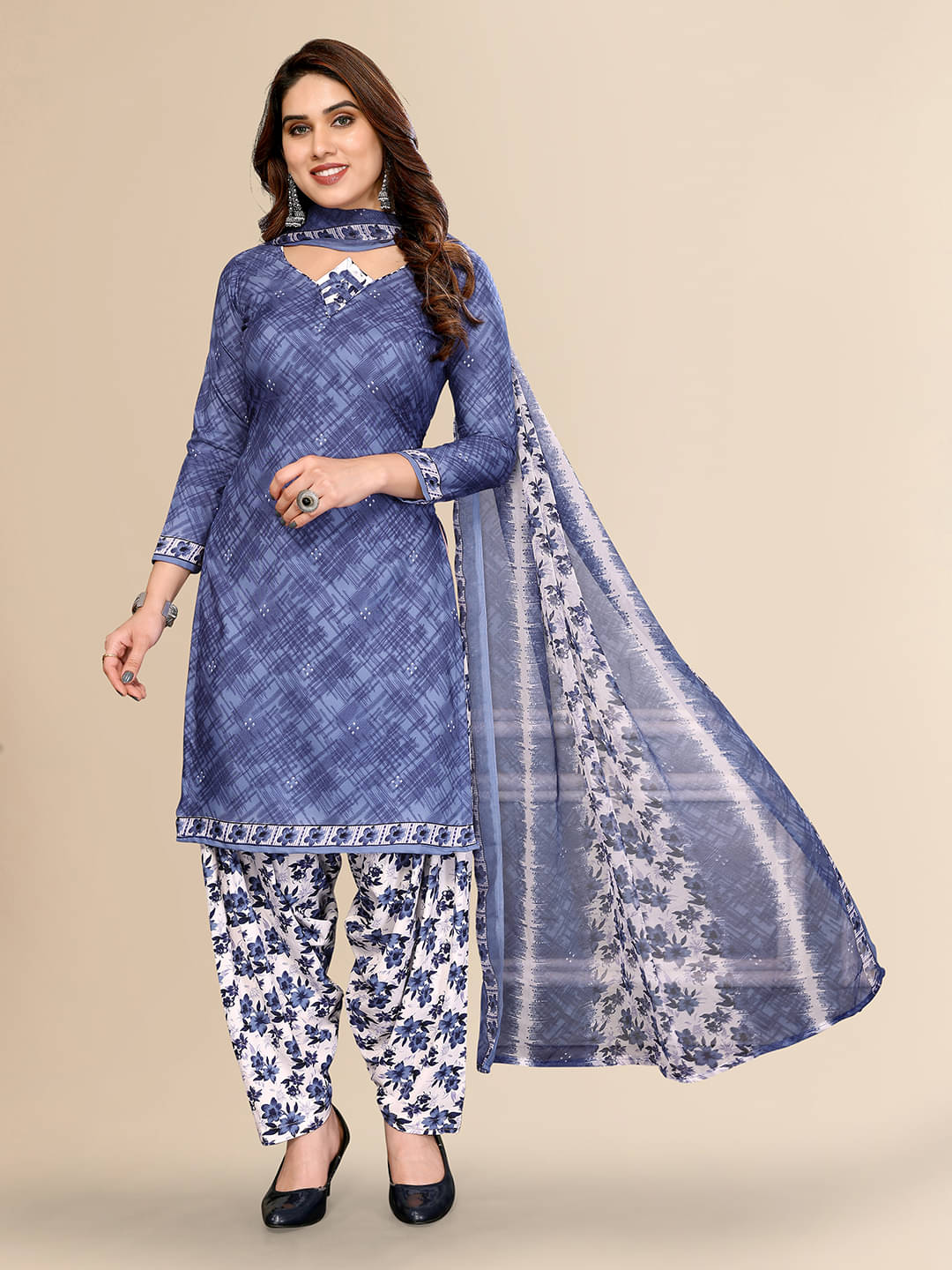 ANAND SAREES Women Crepe Unstitched Dress Material ( Blue ) ANAND SAREES Women Crepe Unstitched Dress Material ( Blue )