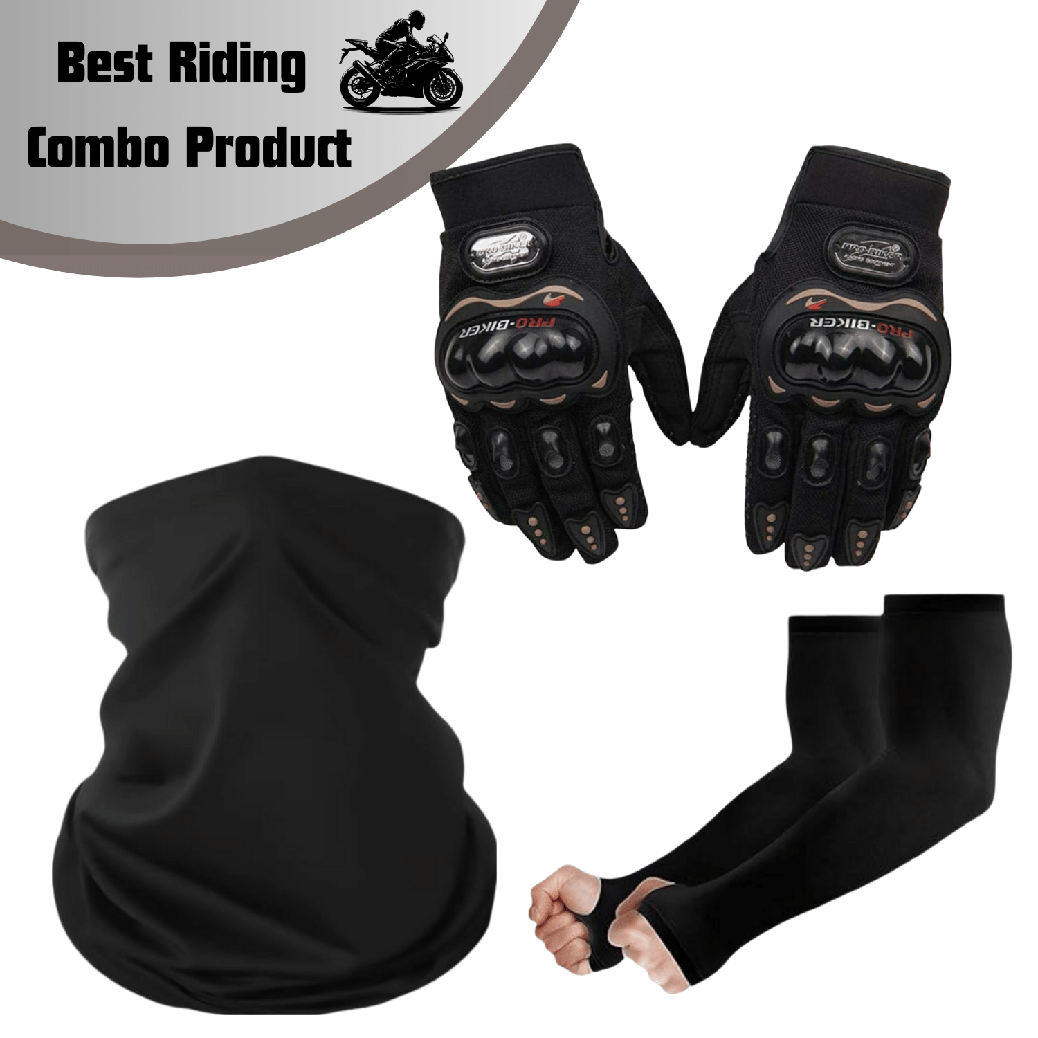     			Aksmit Pack 3 Best Riding Combo Product ( Bandana Mask , Arm Sleeve , Probiker Glove ) Men & Women , Cycling, Biking, Running & Outdoor Sports