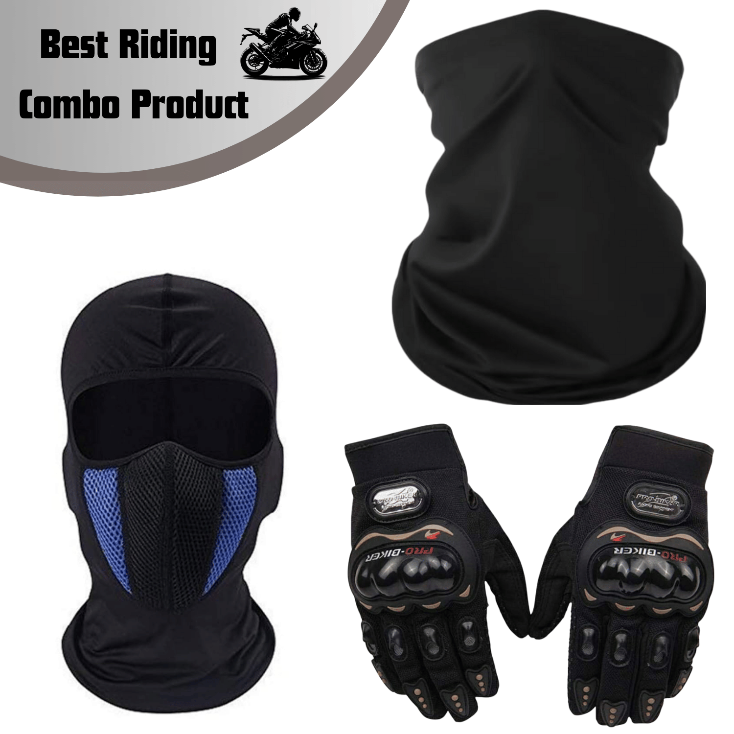     			Aksmit Pack 3 Combo Product ( Full Face Mask , Hand Glove ,Bandana Mask ) Best Riding Combo or Men & Women , Cycling, Biking, Running & Outdoor Sports