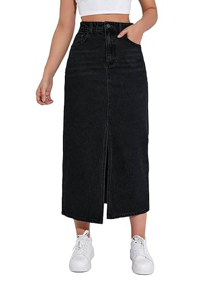     			AngelFab Black Denim Women's Straight Skirts ( Pack of 1 )