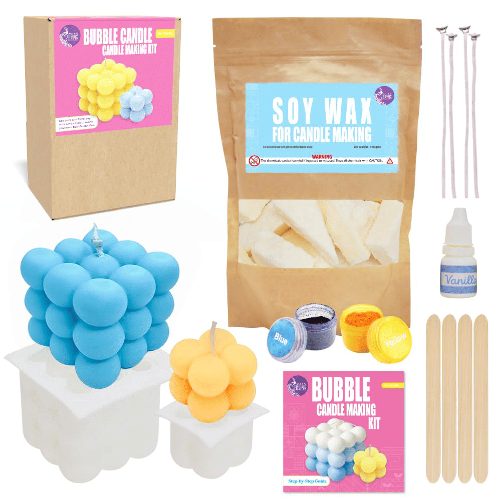     			Asian Hobby Crafts DIY Scented Bubble Candle Making Kit for Beginners - Art and Craft Kit for Kids and Adults with Soy Wax, Wicks, Fragrance, Pigment Colors, Tools for Home Decor and Gifting