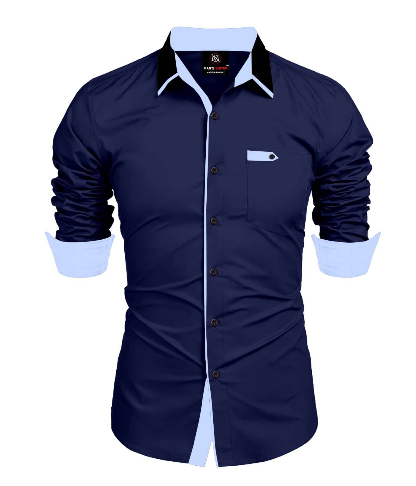     			BLACK DARK Cotton Blend Regular Fit Solids Full Sleeves Men's Casual Shirt - Navy Blue ( Pack of 1 )