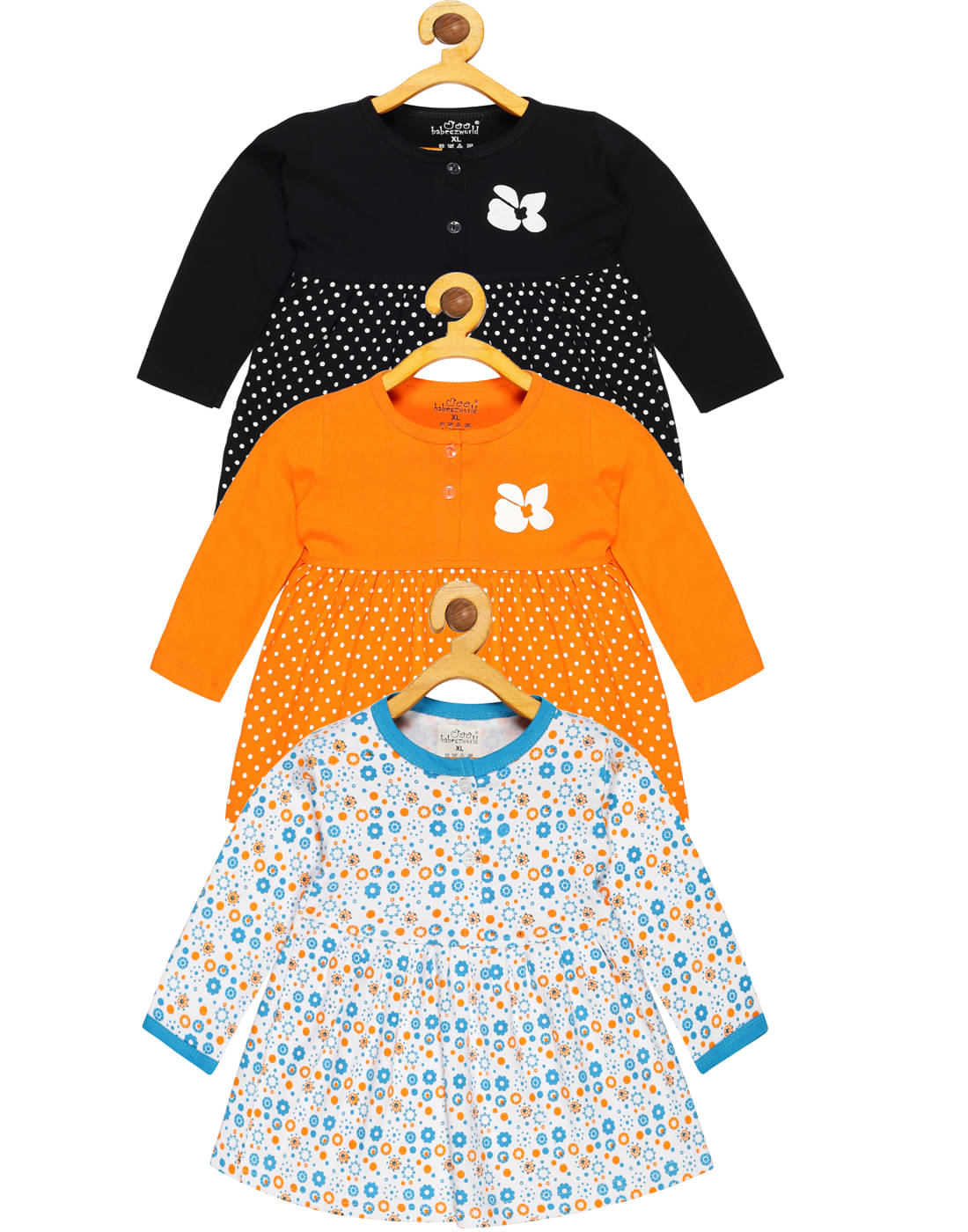     			Babeezworld Pack of 3 Baby Girls Cotton Dress ( Multicolor )