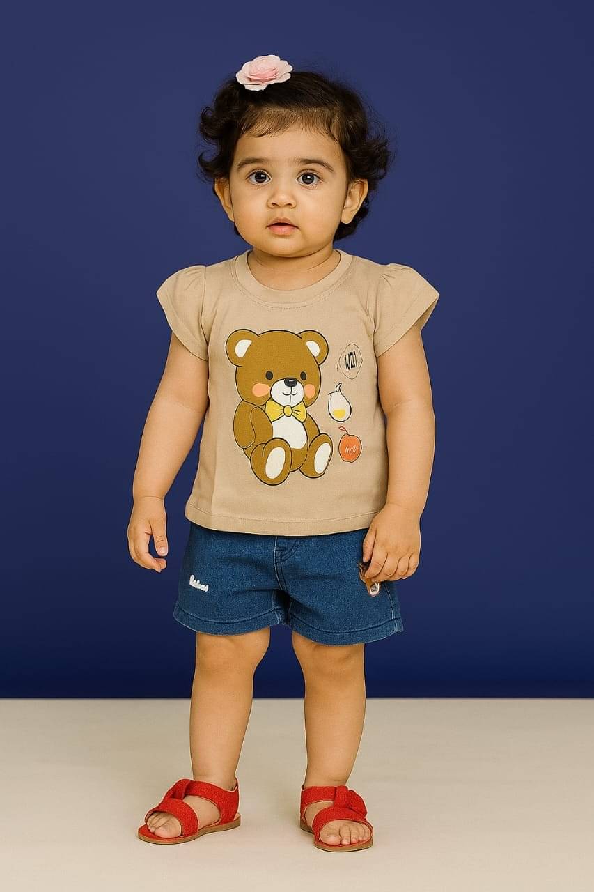     			Bublee Dublee Pack of 1 Baby Girls Denim T-shirt & Capris ( Beige )
