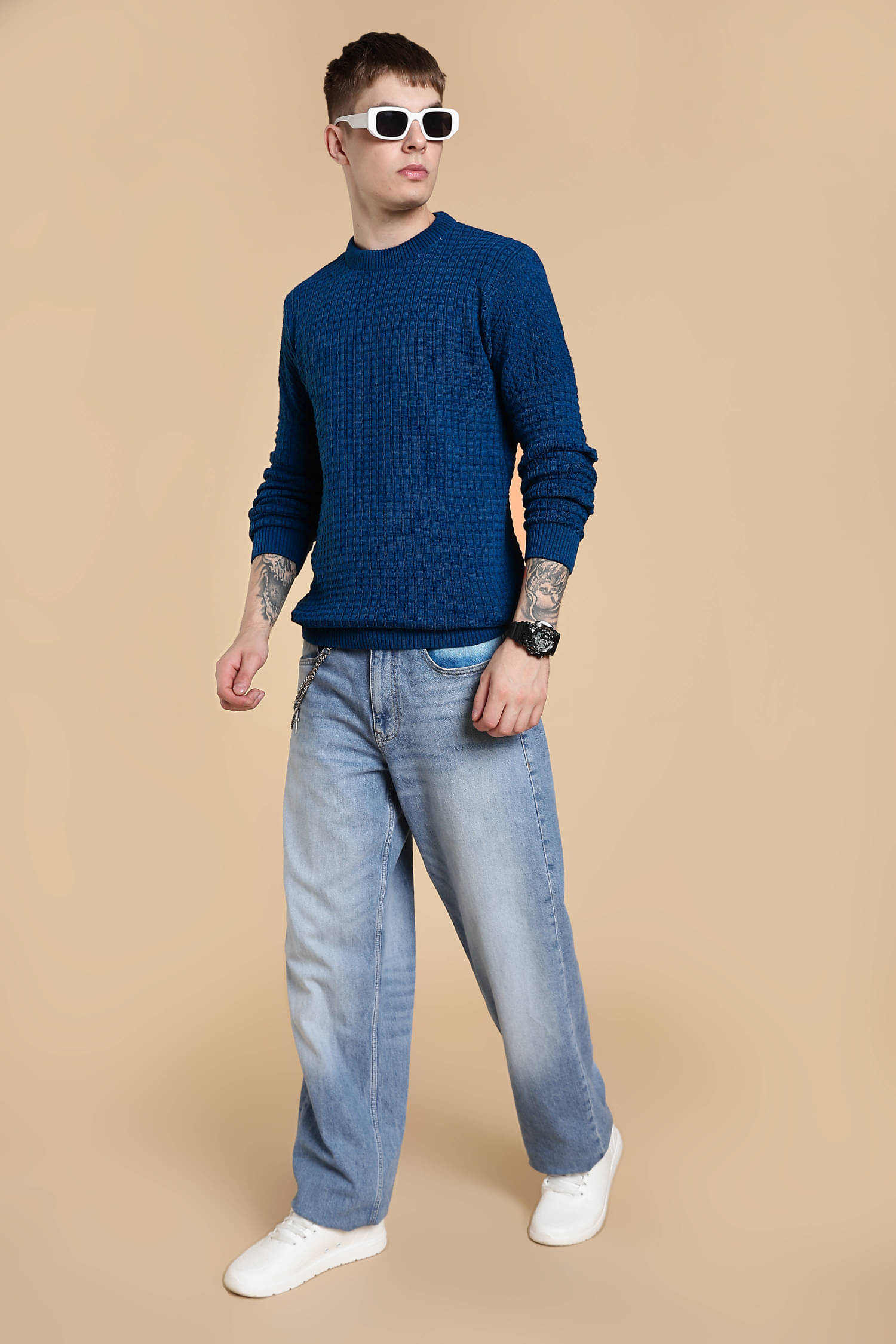     			CAT BUNNY Woollen Round Neck Men's Full Sleeves Pullover Sweater - Blue ( Pack of 1 )
