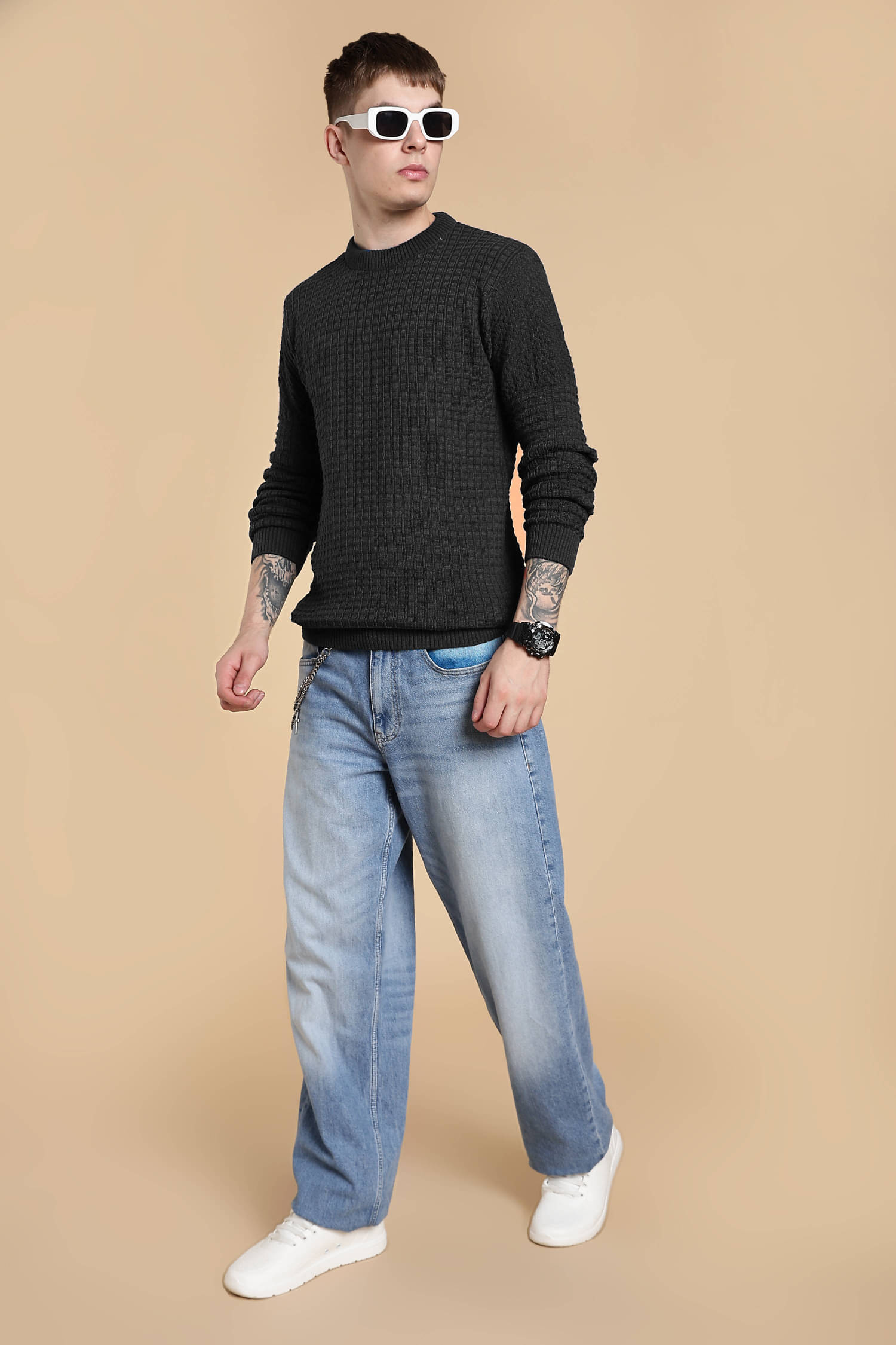     			CAT BUNNY Woollen Round Neck Men's Full Sleeves Pullover Sweater - Dark Grey ( Pack of 1 )