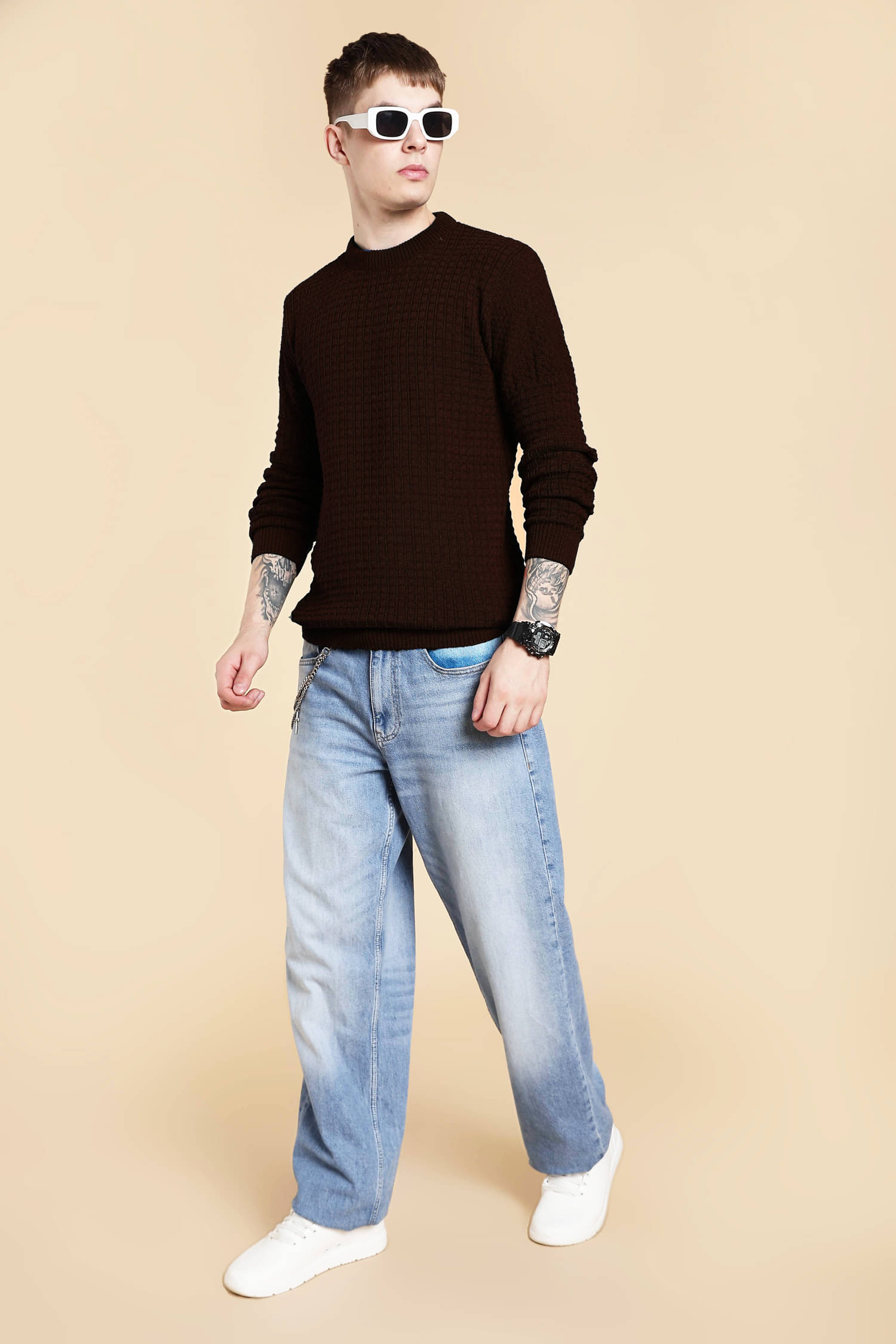     			CAT BUNNY Woollen Round Neck Men's Full Sleeves Pullover Sweater - Brown ( Pack of 1 )