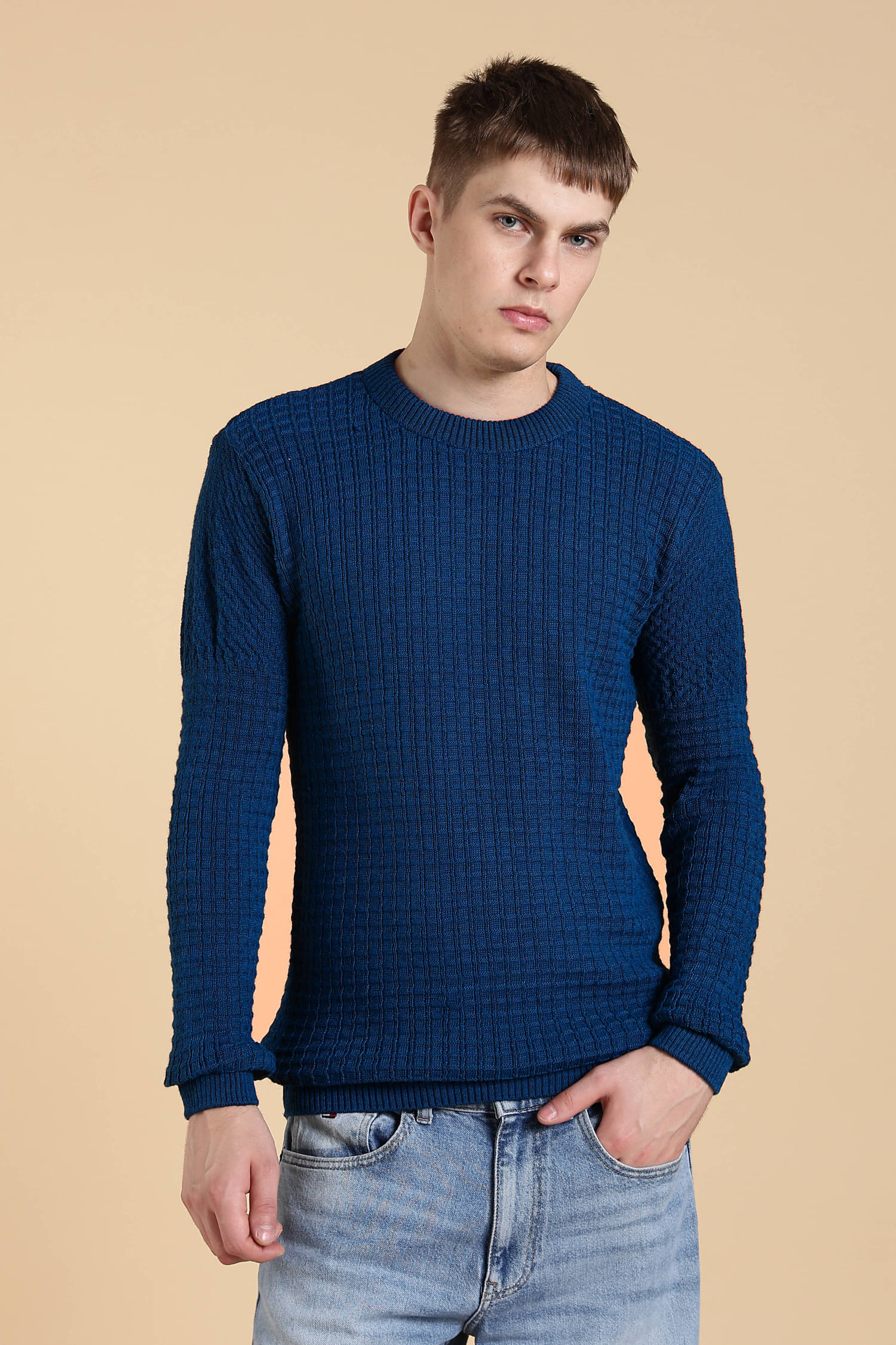     			CAT BUNNY Woollen Round Neck Men's Full Sleeves Pullover Sweater - Blue ( Pack of 1 )