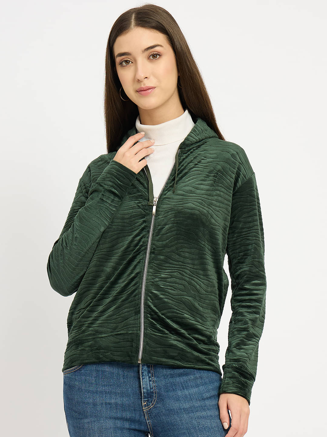Camey Women Fleece Hooded Sweatshirt ( Green )     			Camey Women Fleece Hooded Sweatshirt ( Green )