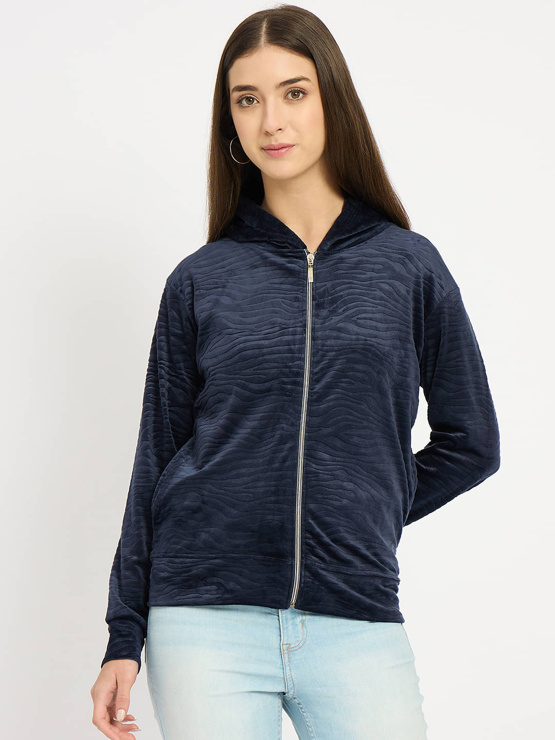 Camey Women Fleece Hooded Sweatshirt ( Navy Blue ) Camey Women Fleece Hooded Sweatshirt ( Navy Blue )
