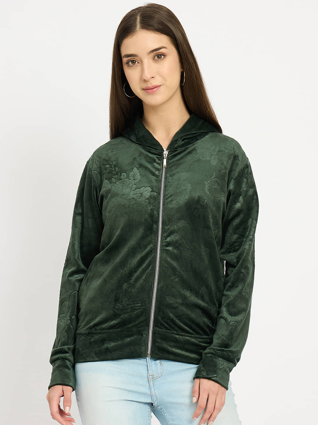 Camey Women Fleece Hooded Sweatshirt ( Green ) Camey Women Fleece Hooded Sweatshirt ( Green )