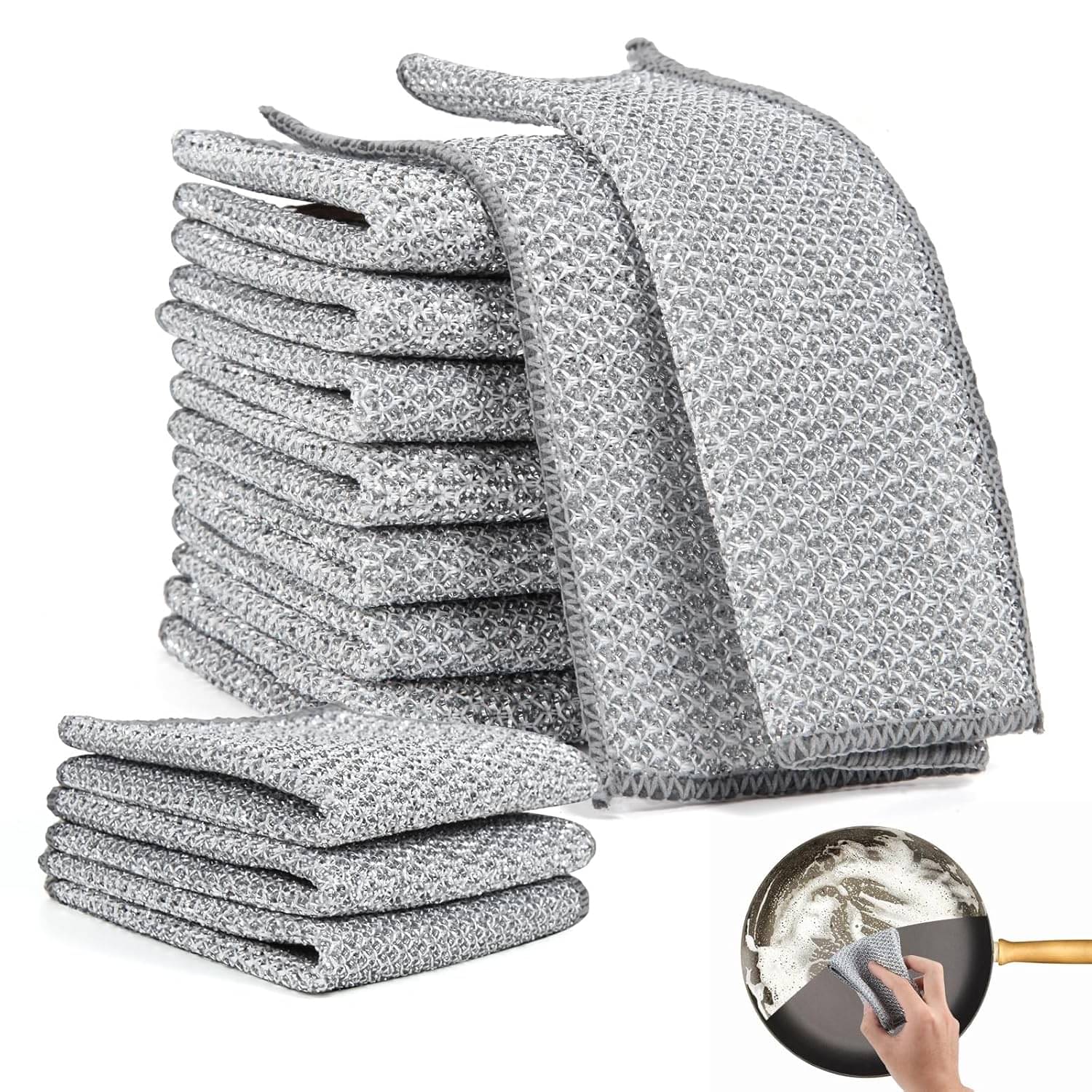     			DHSMart Non-Scratch Wire Dishcloths – Reusable Multipurpose Dishwashing Rags for Wet & Dry Use, Easy Rinsing Cleaning Cloths for Kitchen & Sinks (Pack of 10)