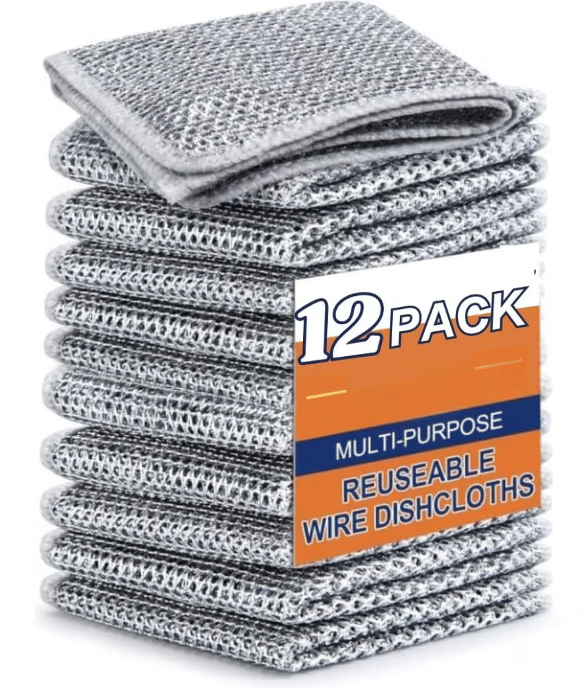     			DHSMart Non-Scratch Wire Dishcloths – Reusable Multipurpose Dishwashing Rags for Wet & Dry Use, Easy Rinsing Cleaning Cloths for Kitchen & Sinks (Pack of 12)