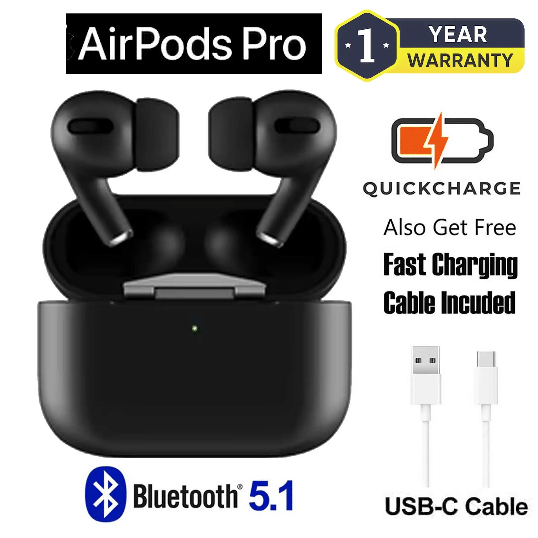 Deep Bass Wireless Earbuds (Black) | Noise Cancelling + USB-C Charging     			Deep Bass Wireless Earbuds (Black) | Noise Cancelling + USB-C Charging