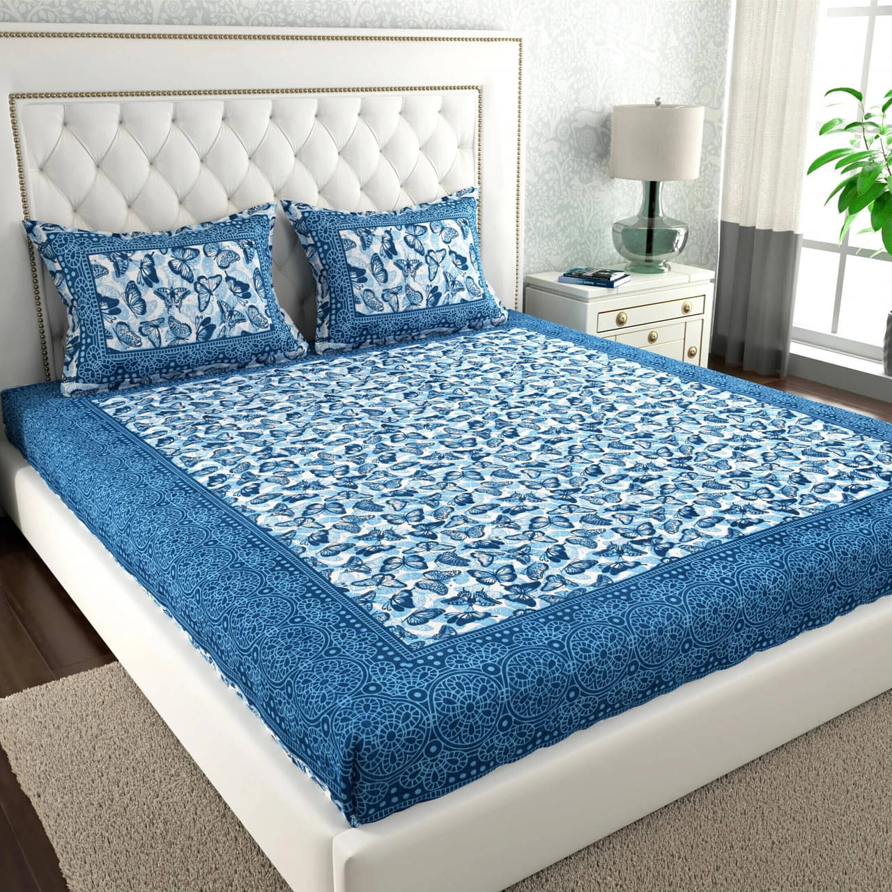 Dgsm Craft Cotton 1 Double Queen Bedsheet with 2 Pillow Covers ( Blue ) Dgsm Craft Cotton 1 Double Queen Bedsheet with 2 Pillow Covers ( Blue )