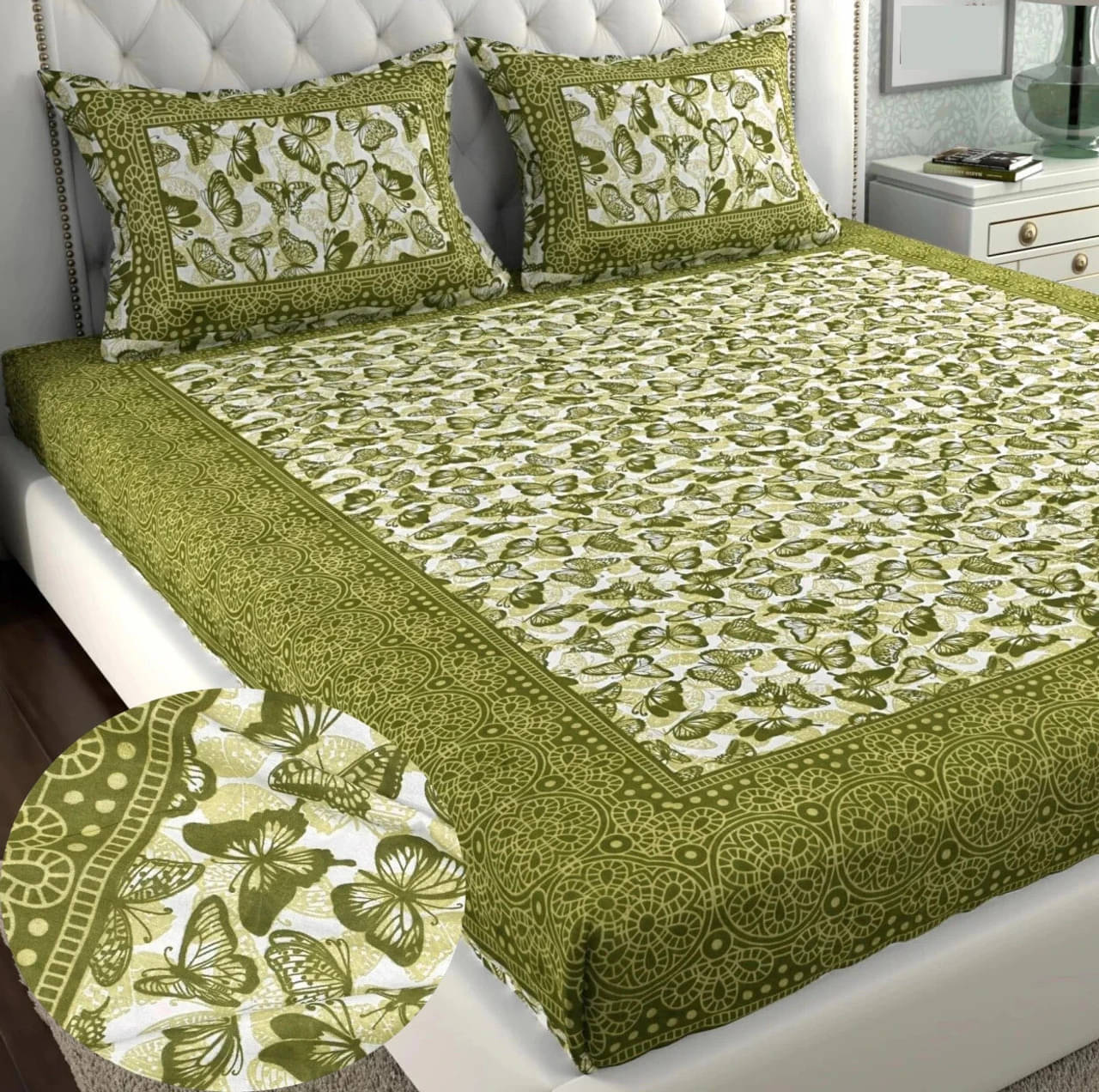     			Dgsm Craft Cotton 1 Double Queen Bedsheet with 2 Pillow Covers ( Green )