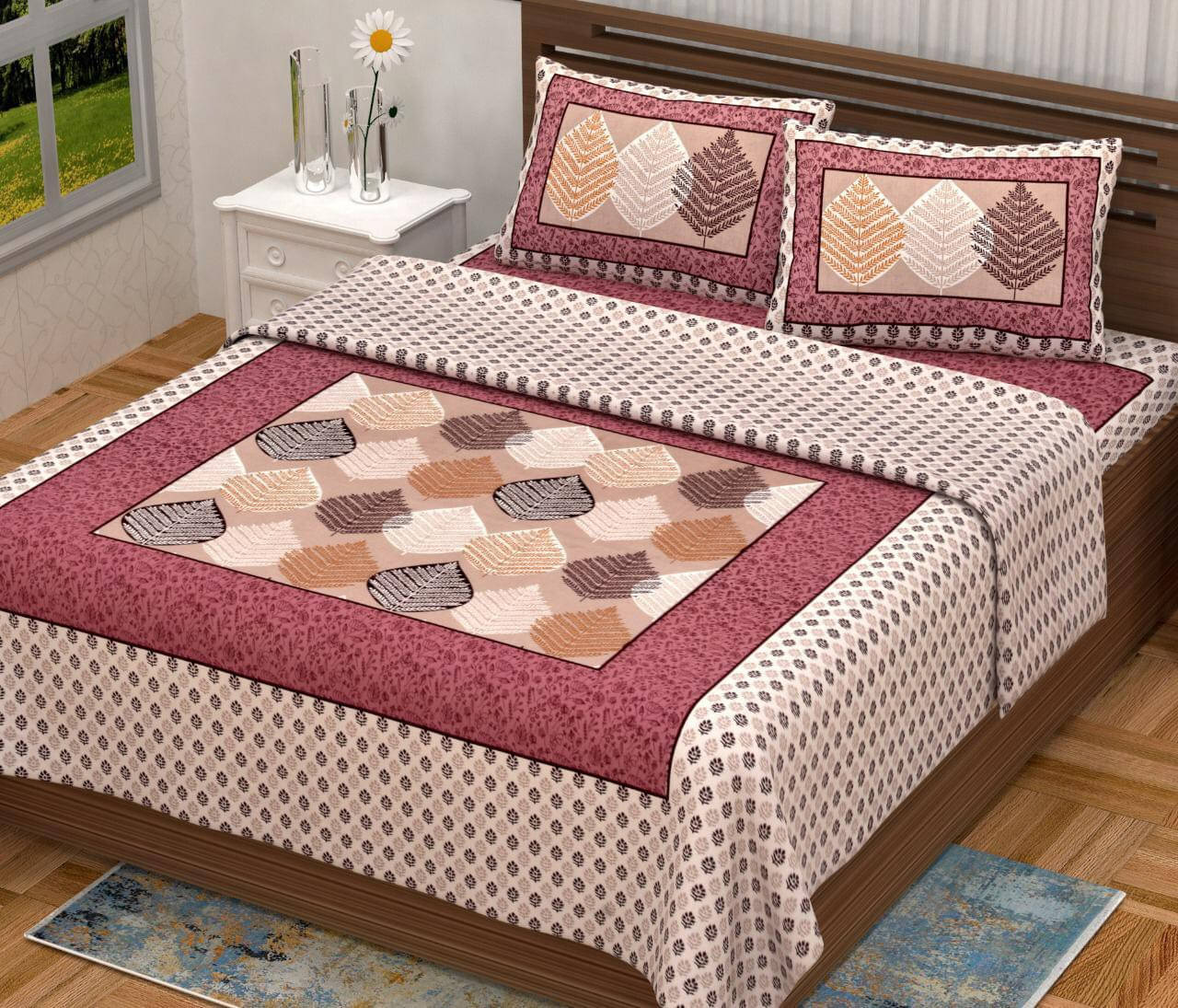     			Dgsm Craft Cotton 1 Double Queen Bedsheet with 2 Pillow Covers ( Multicolor )