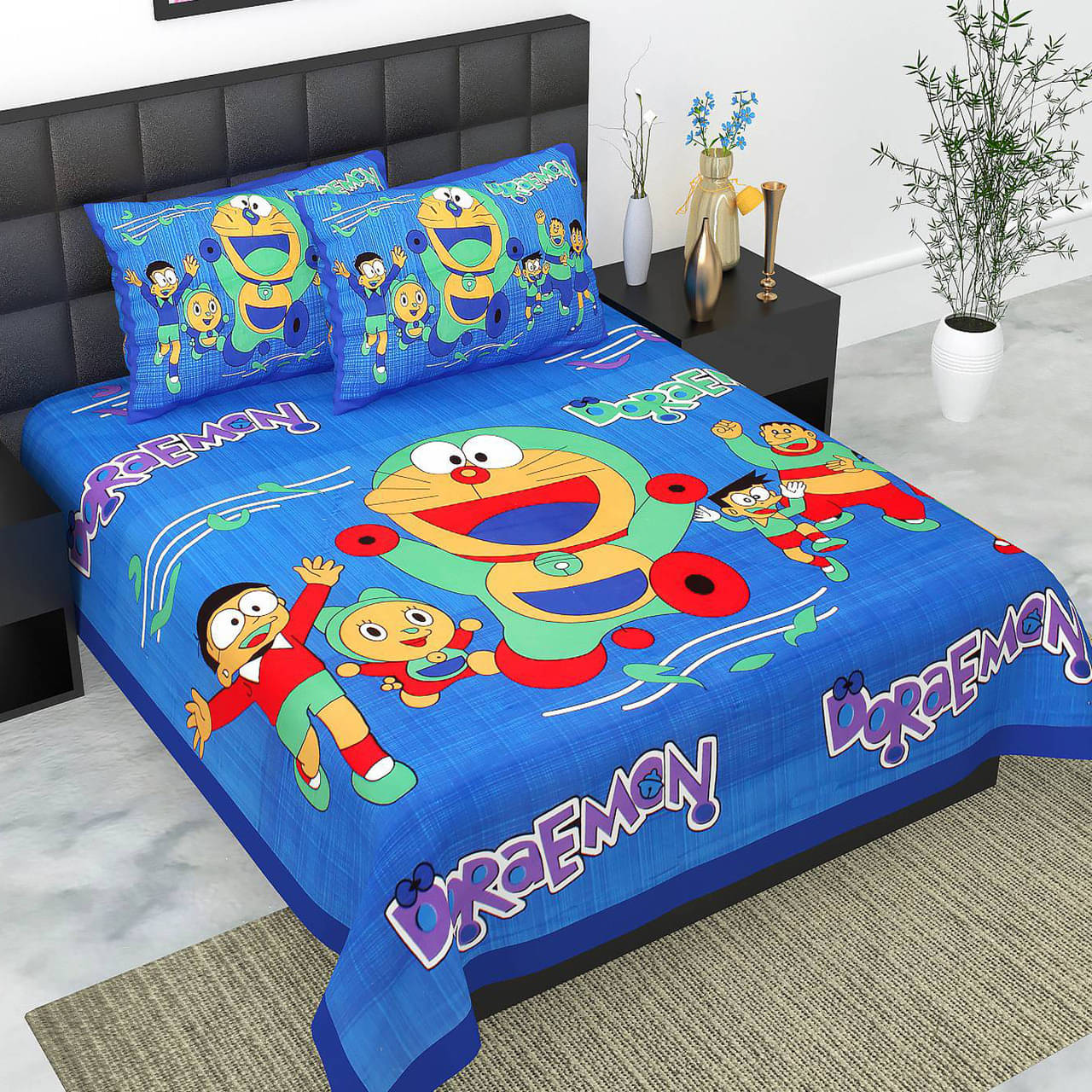     			Dgsm Craft Cotton 1 Double Queen Bedsheet with 2 Pillow Covers ( Blue )