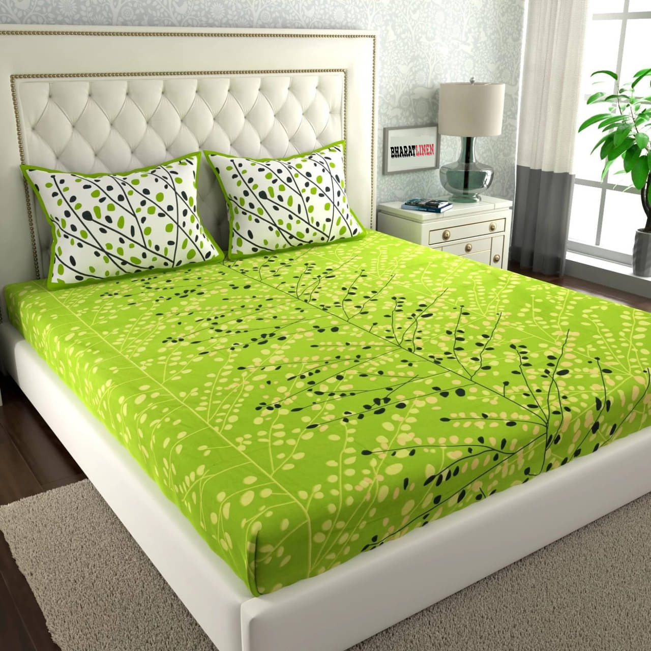    			Dgsm Craft Cotton 1 Double Queen Bedsheet with 2 Pillow Covers ( Green )