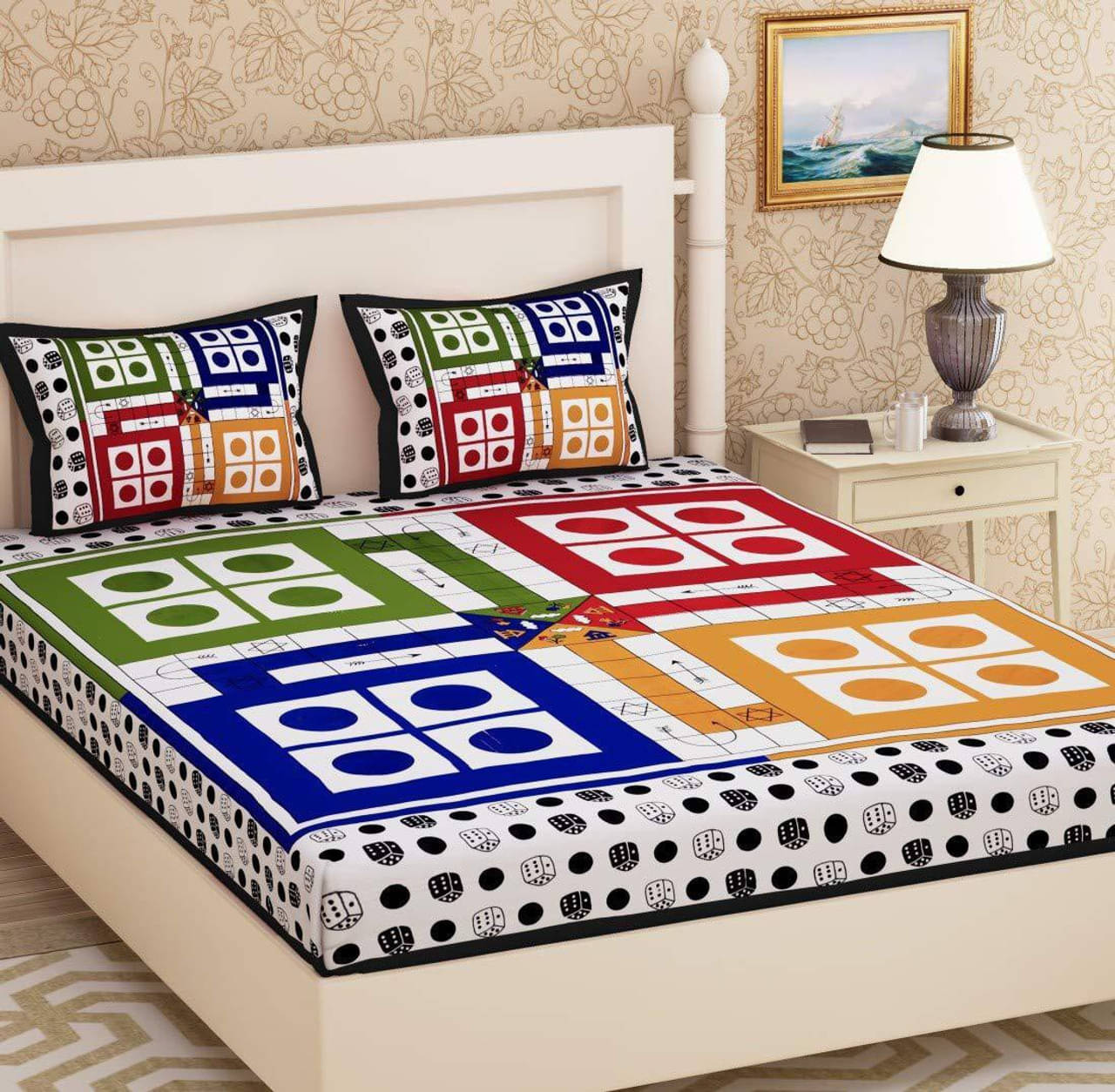     			Dgsm Craft Cotton 1 Double Queen Bedsheet with 2 Pillow Covers ( Multicolor )