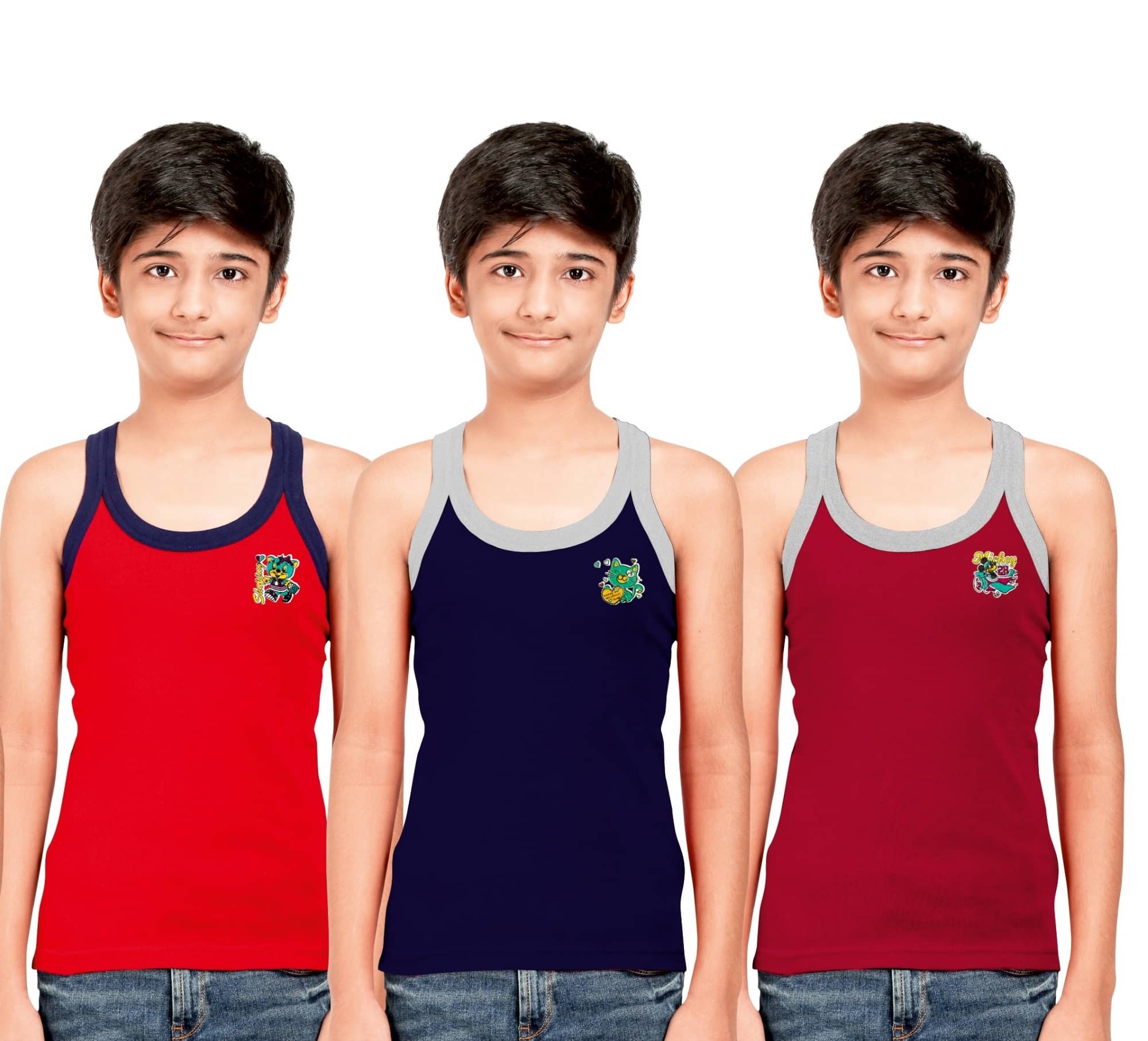 Drako Pack of 3 Boys Cotton Vest ( Multicolor ) - Nightwear & Loungewear | Buy online on ZillyBuy