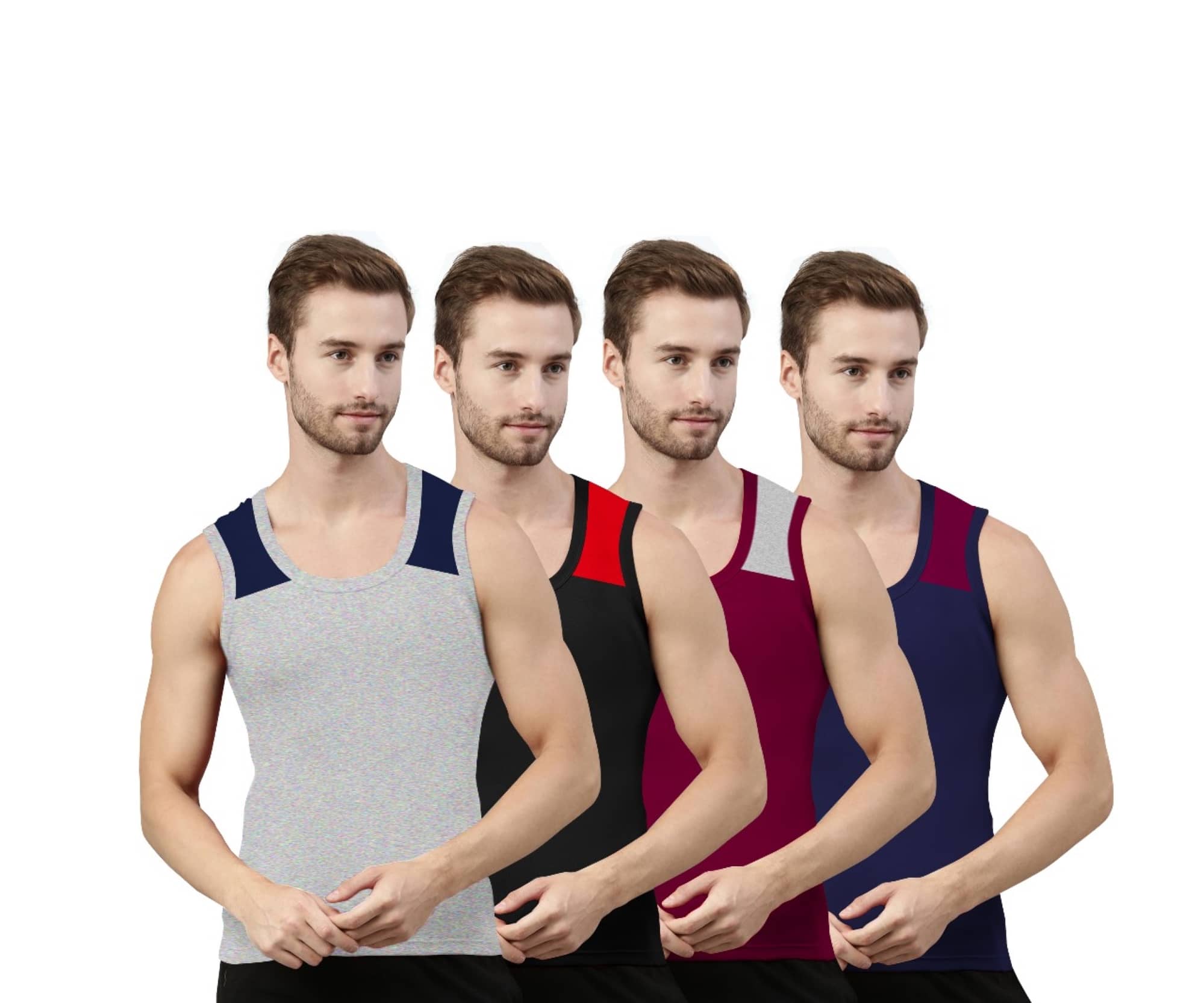 Drako Pack of 4 Cotton Basic Vest For Men ( Multicolor ) - Nightwear & Loungewear | Buy online on ZillyBuy