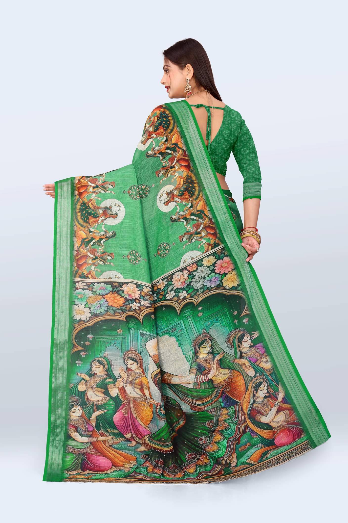     			Ethnic Trendz Cotton Printed Regular Saree With Unstitched Blouse Piece ( Green )