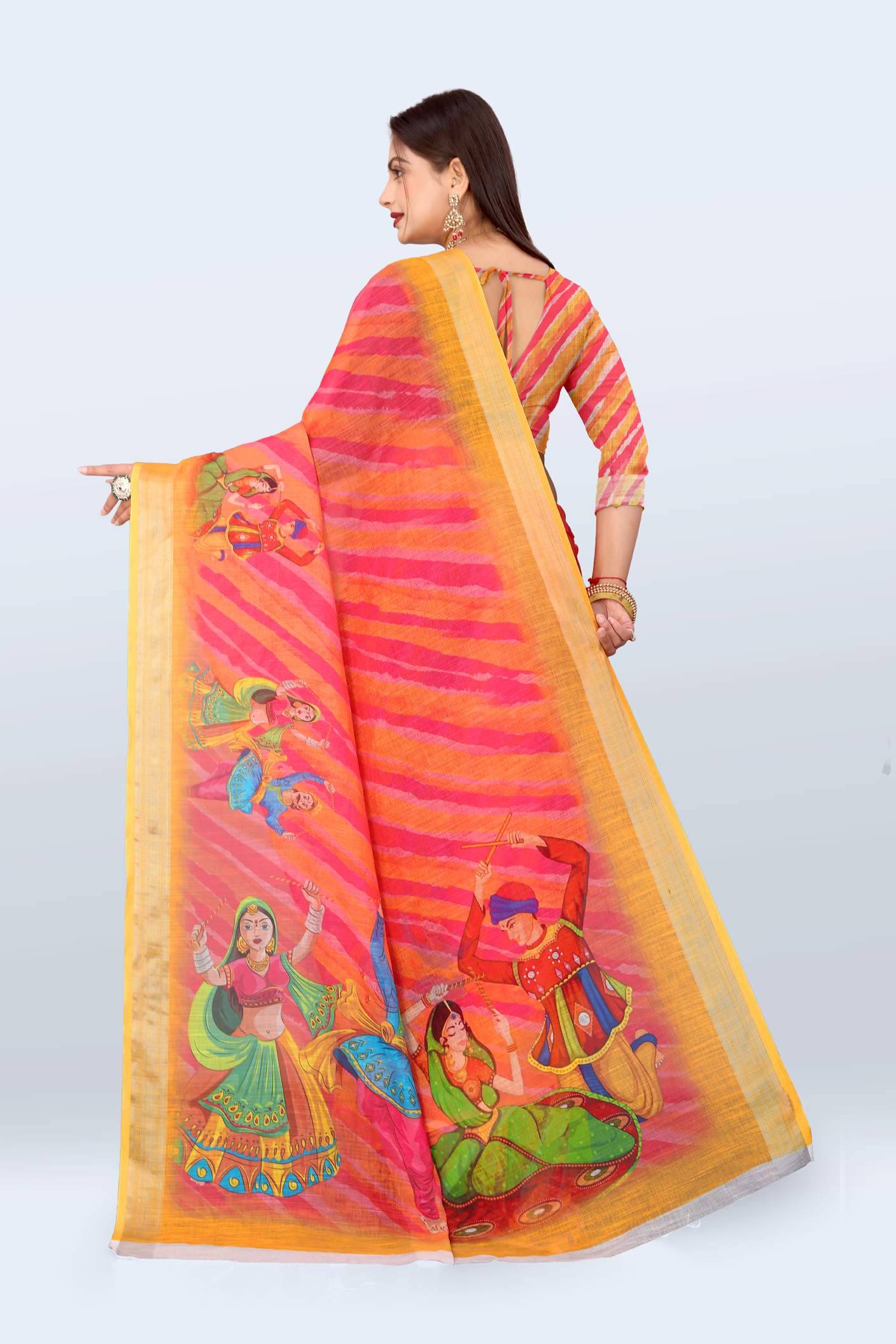     			Ethnic Trendz Cotton Printed Regular Saree With Unstitched Blouse Piece ( Orange )