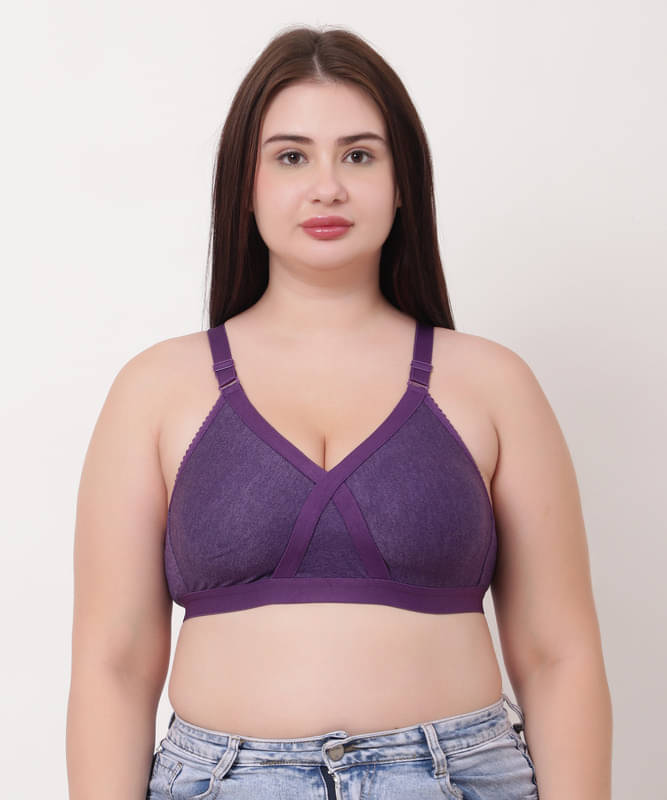     			Funhame Pack of 1 Cotton Non Padded Minimizer Bra For Women ( Purple )