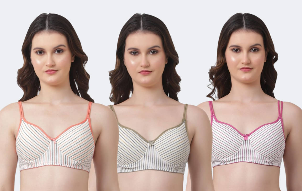     			Funhame Pack of 3 Elastane Non Padded Everyday Bra For Women ( White )