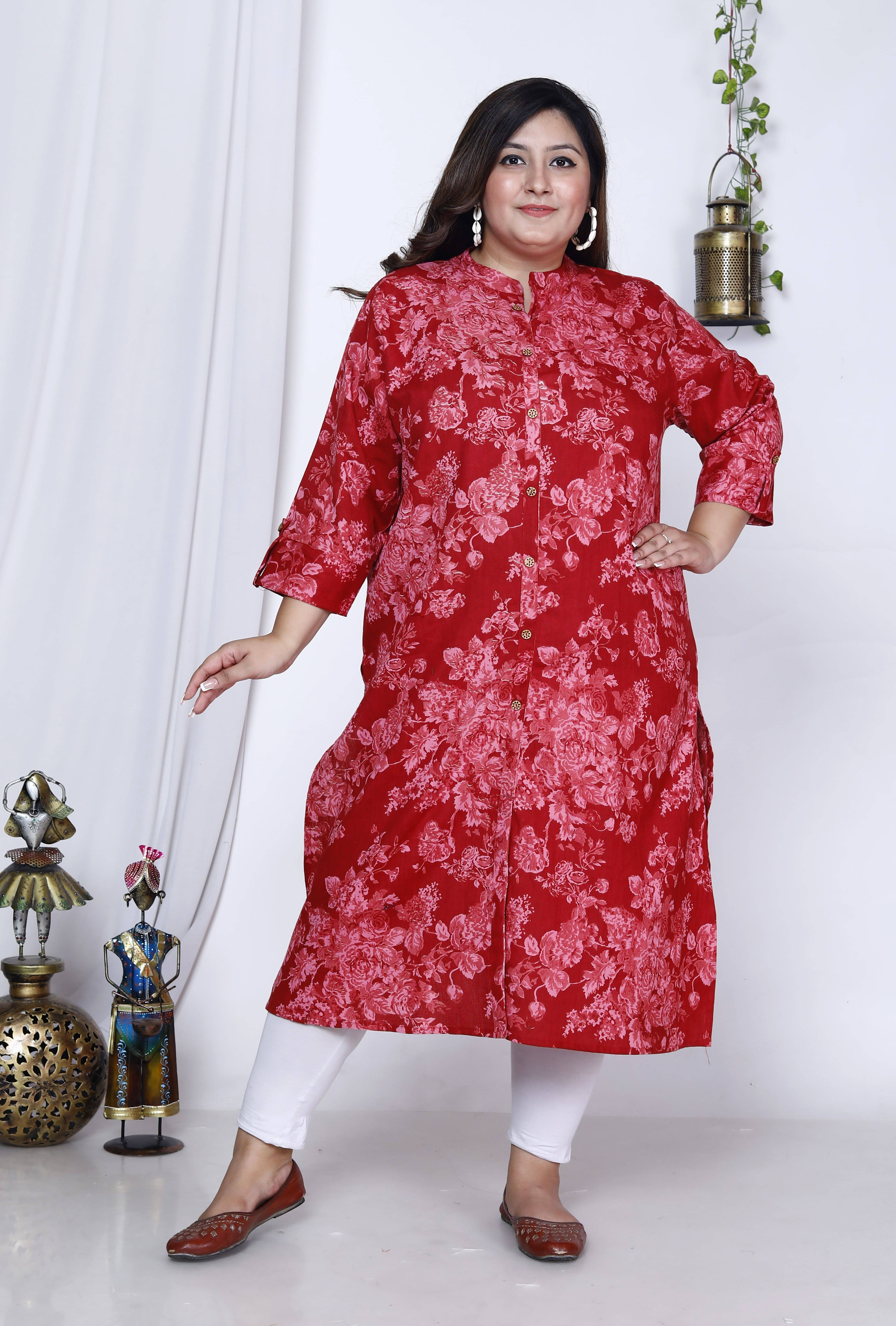 Gyapti Women Cotton Printed A-line Kurti ( Maroon ) Gyapti Women Cotton Printed A-line Kurti ( Maroon )