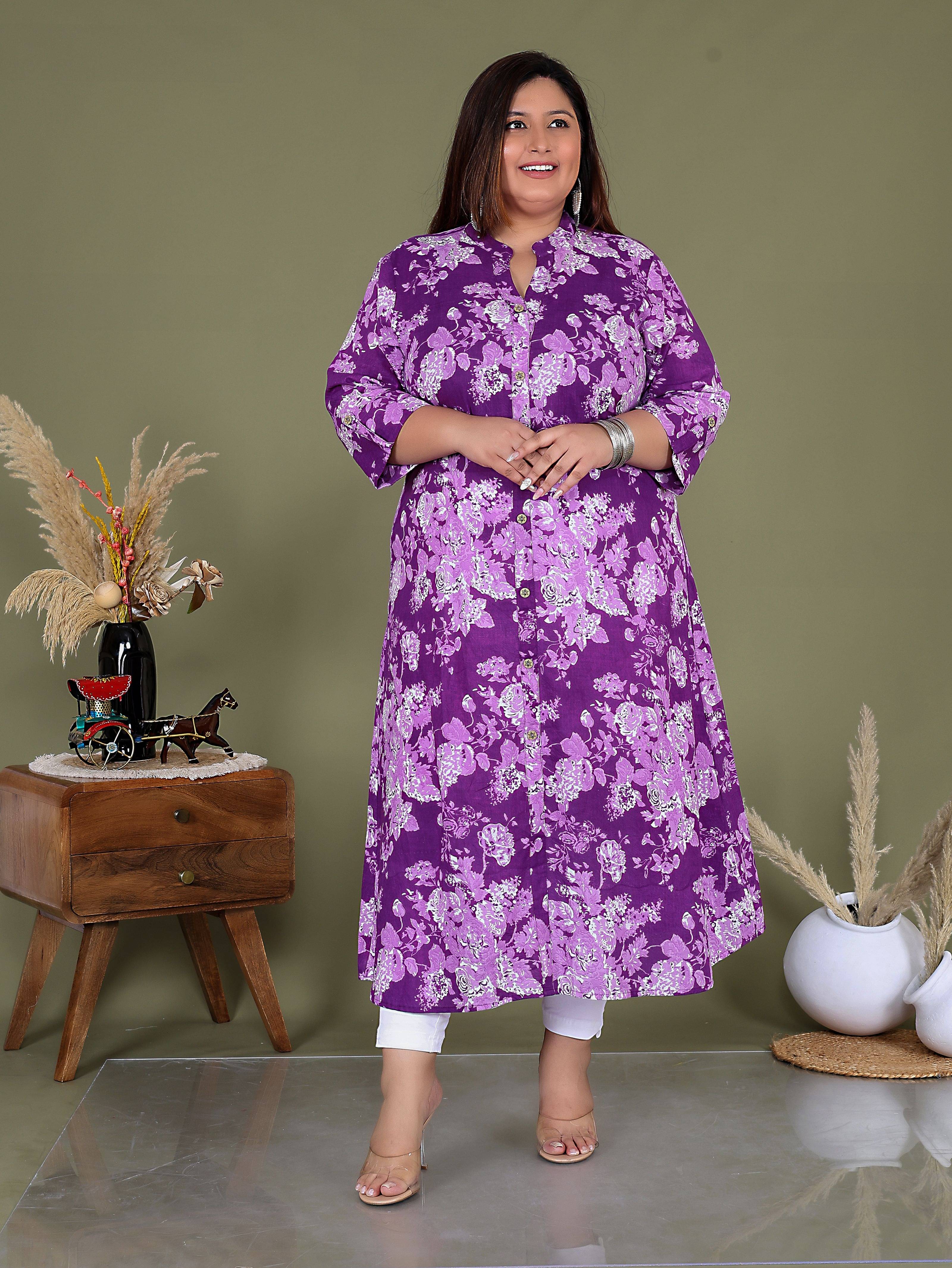 Gyapti Women Cotton Printed A-line Kurti ( Purple ) Gyapti Women Cotton Printed A-line Kurti ( Purple )
