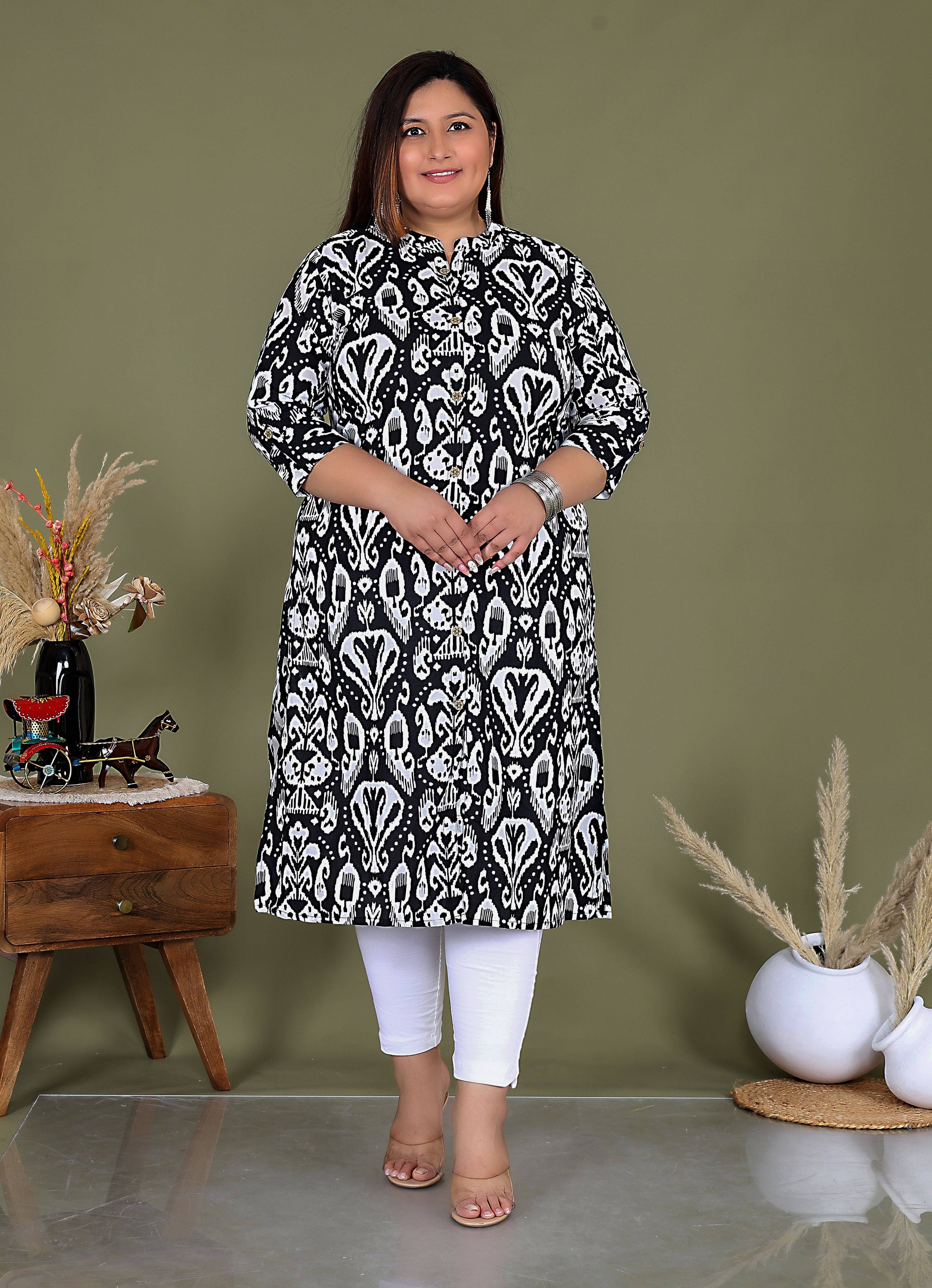 Gyapti Women Cotton Printed A-line Kurti ( Black )     			Gyapti Women Cotton Printed A-line Kurti ( Black )