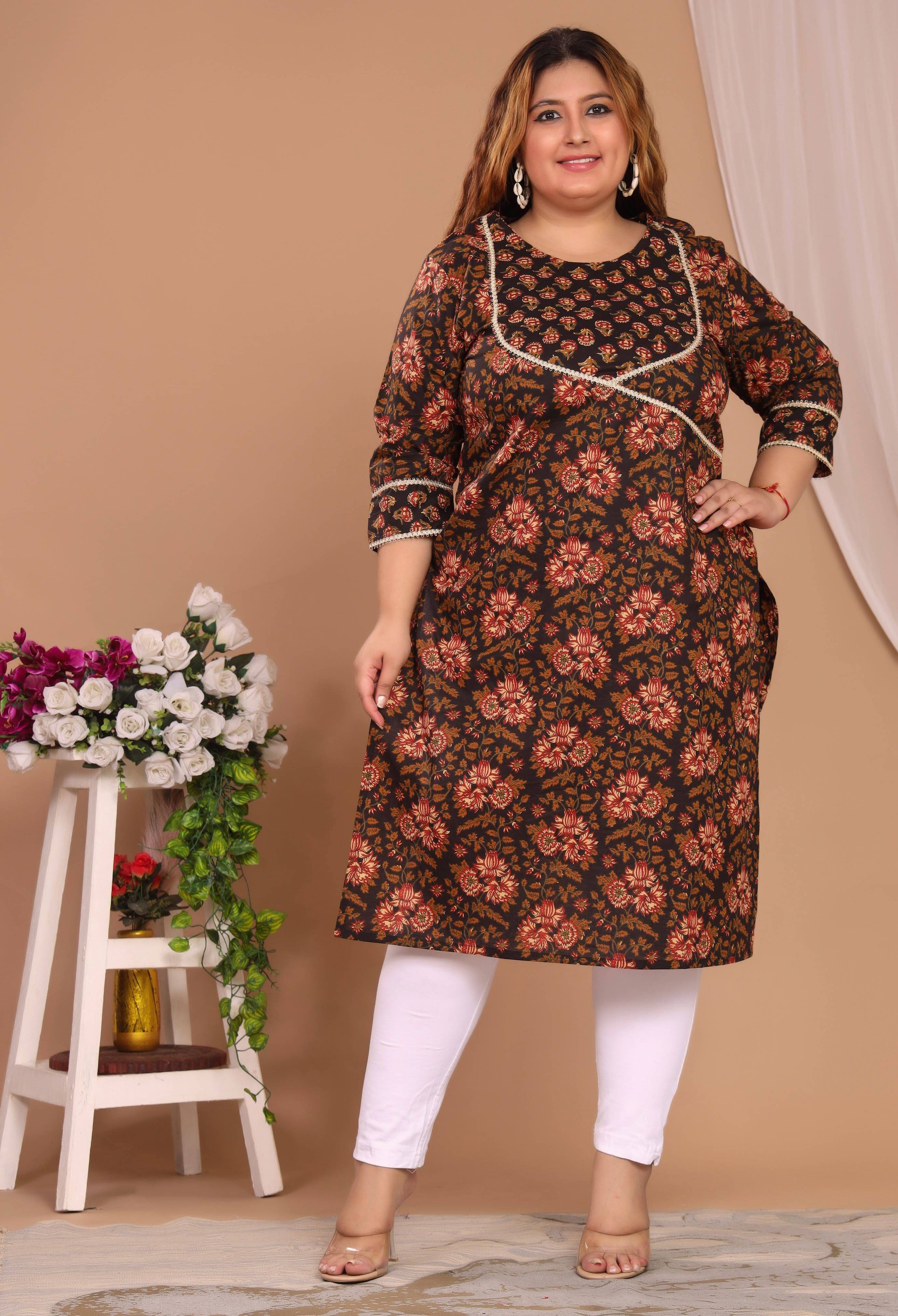     			Gyapti Women Cotton Printed Straight Kurti ( Black )