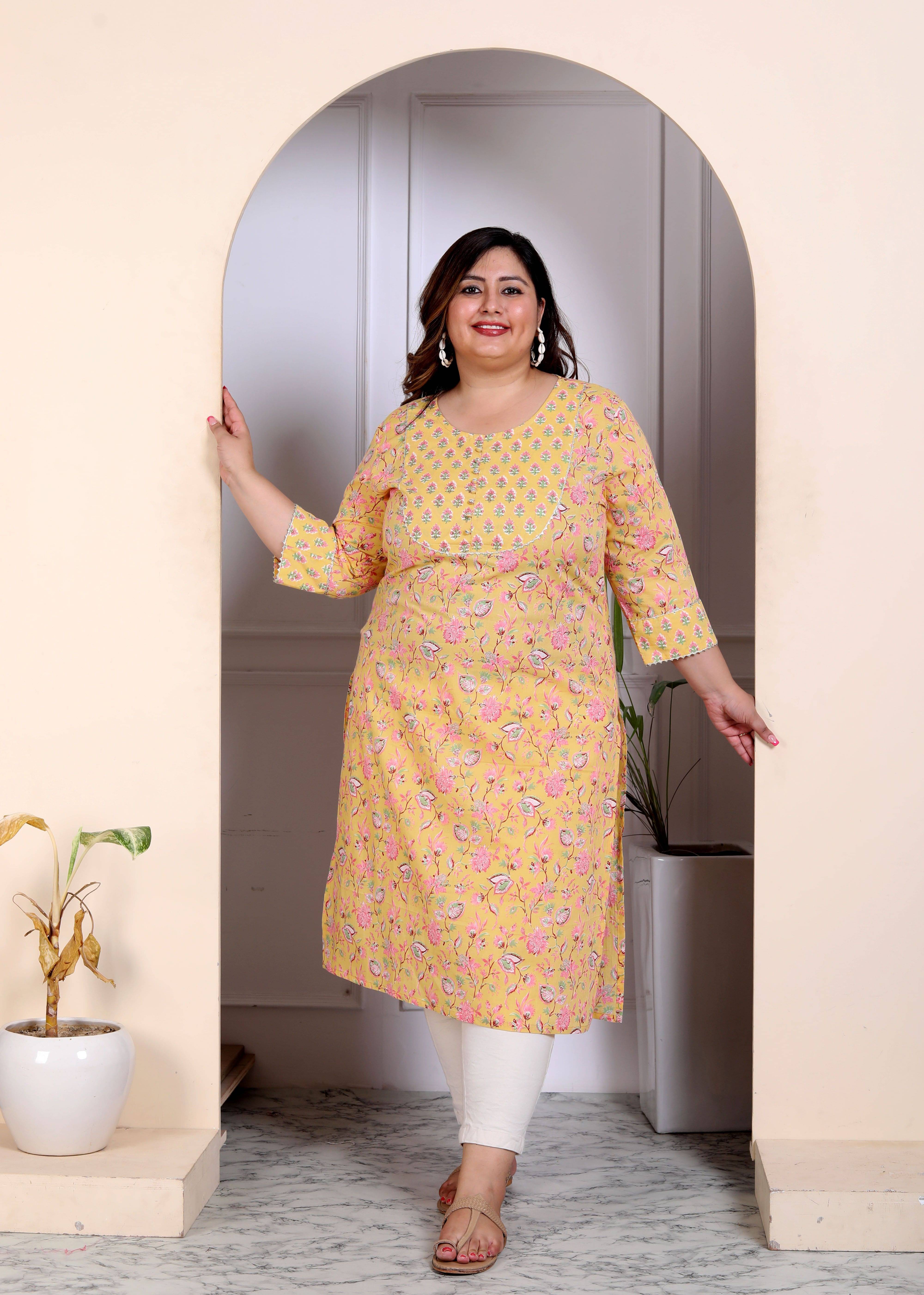 Gyapti Women Cotton Printed Straight Kurti ( Yellow ) Gyapti Women Cotton Printed Straight Kurti ( Yellow )