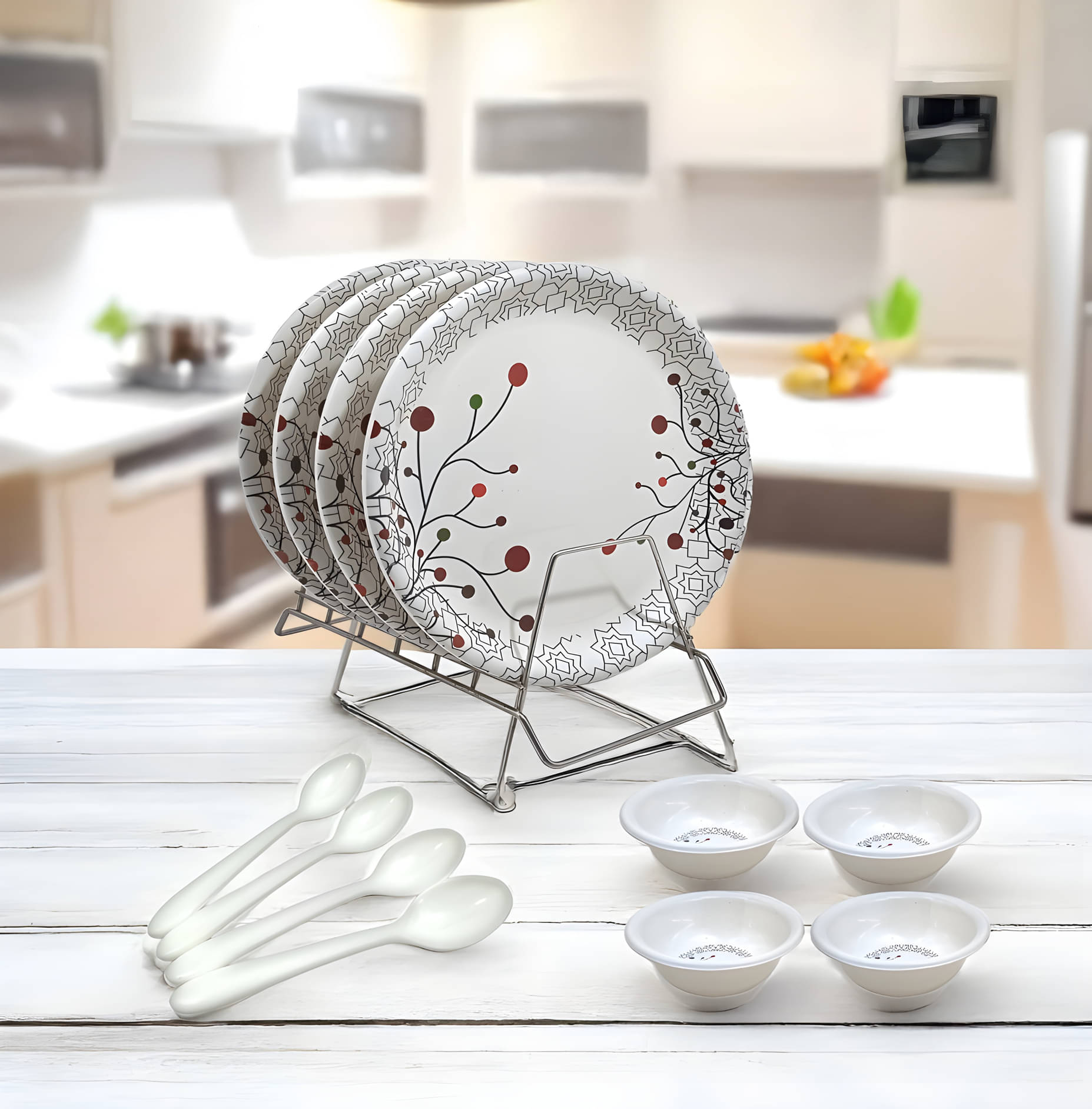    			Inpro Easy to Clean Printed Melamine Dinner Set ( Pack of 12 ) Multicolor
