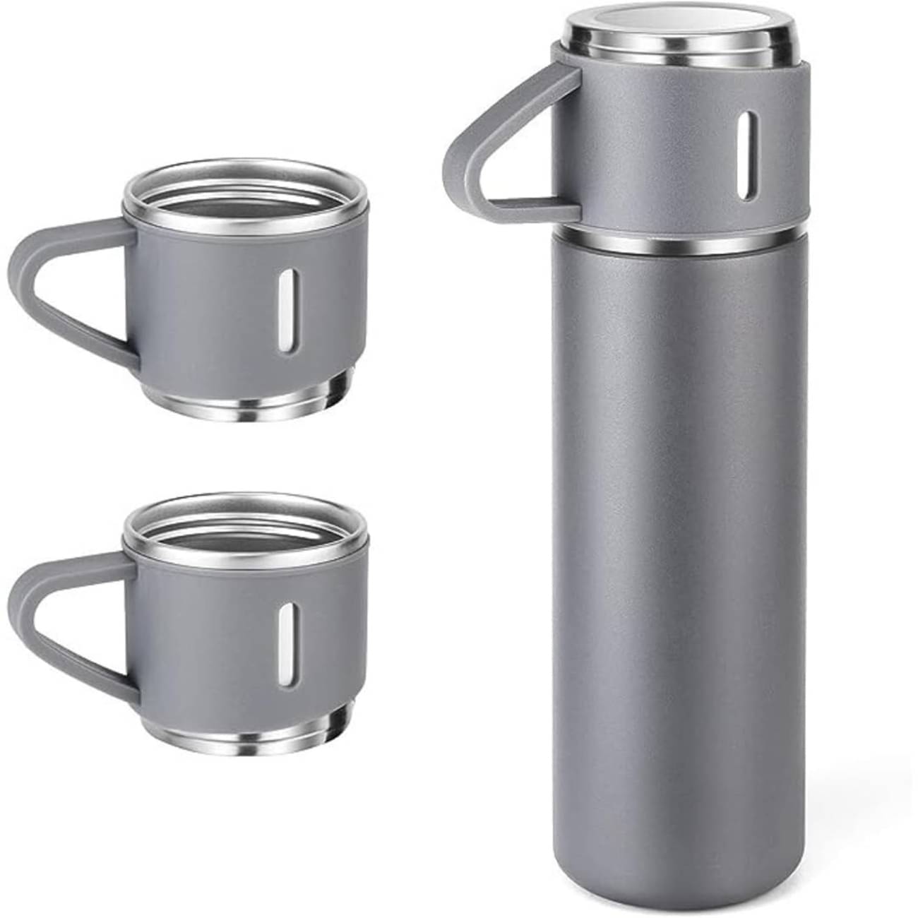     			JMD Store Vacuum Flask Bottle with Cup Set 500ml Grey Stainless Steel Sipper Water Bottle 300 mL ( Set of 1 )