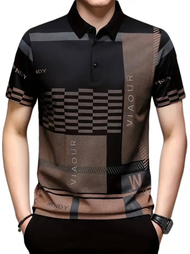     			KAFF Men Cotton Regular Fit Printed Polo T Shirt ( Black )