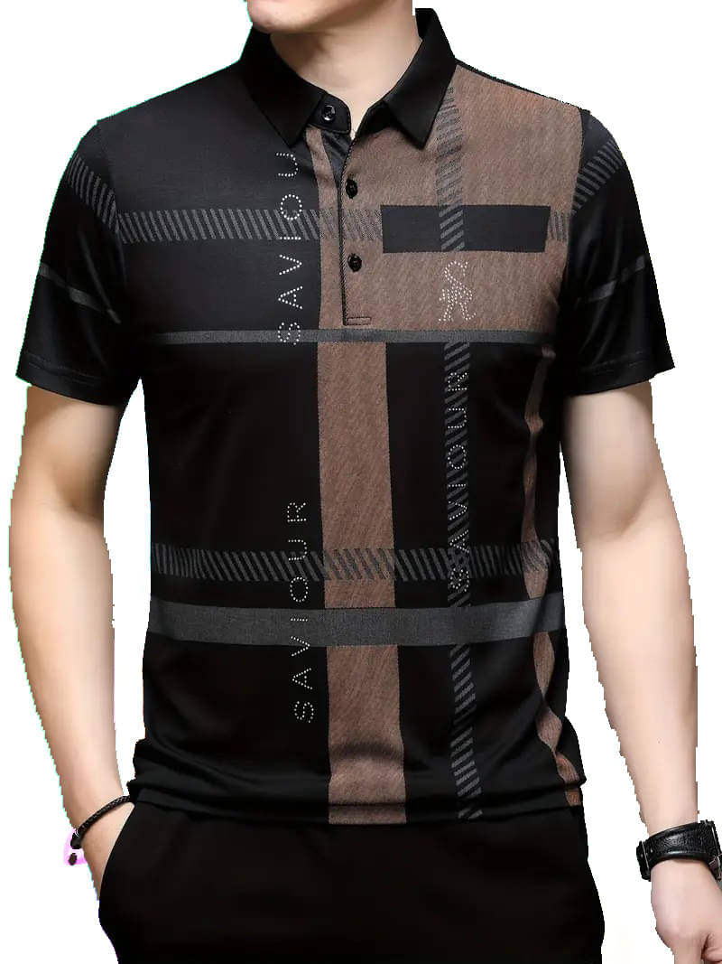     			KAFF Men Cotton Regular Fit Printed Polo T Shirt ( Black )