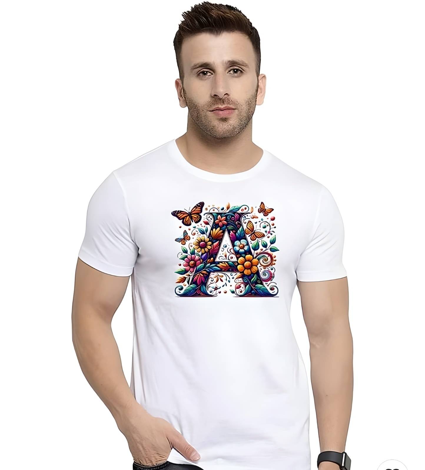     			KM Men Polyester Regular Fit Printed T-Shirt ( White )