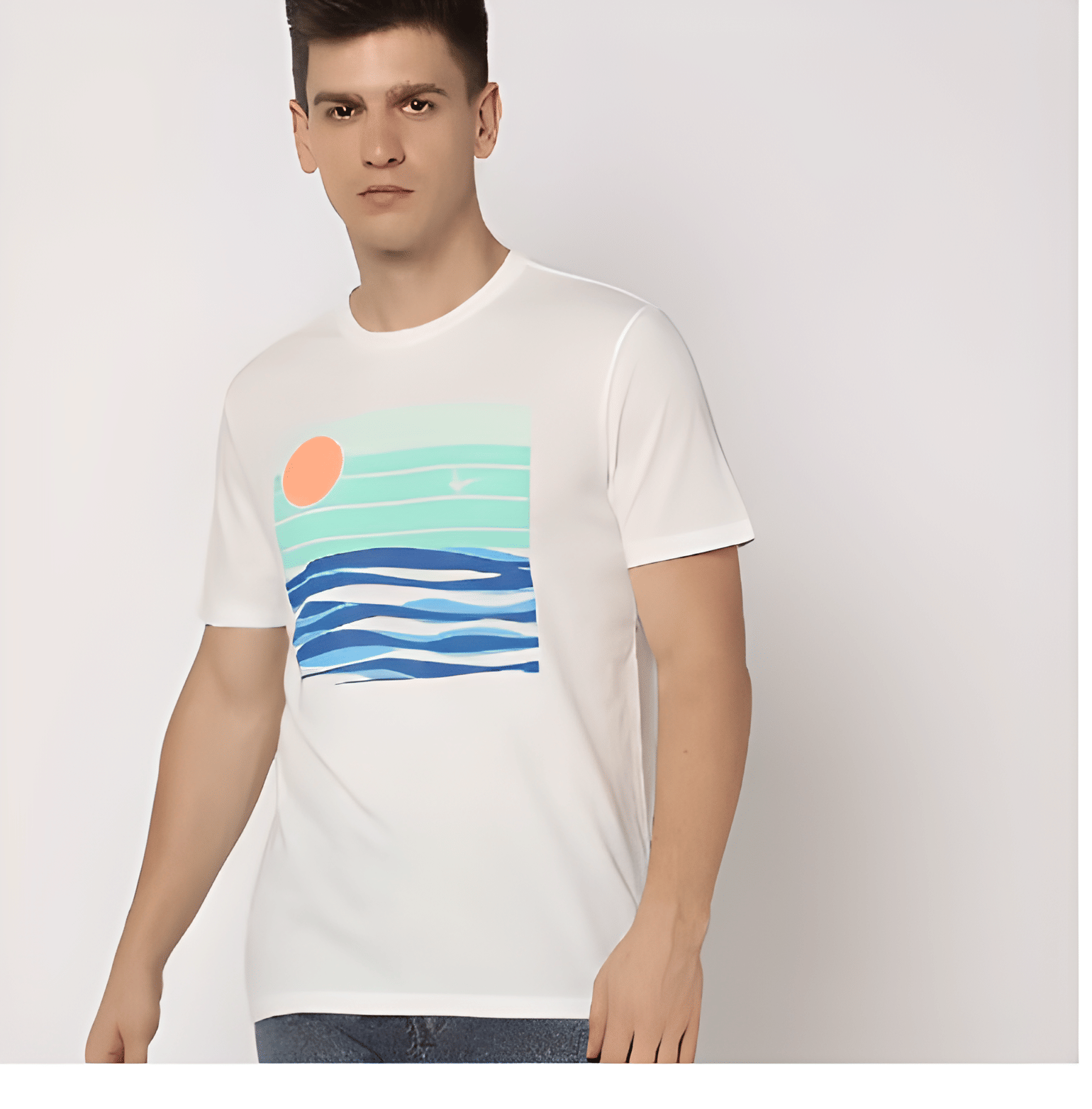     			KM Men Polyester Regular Fit Printed T-Shirt ( White )