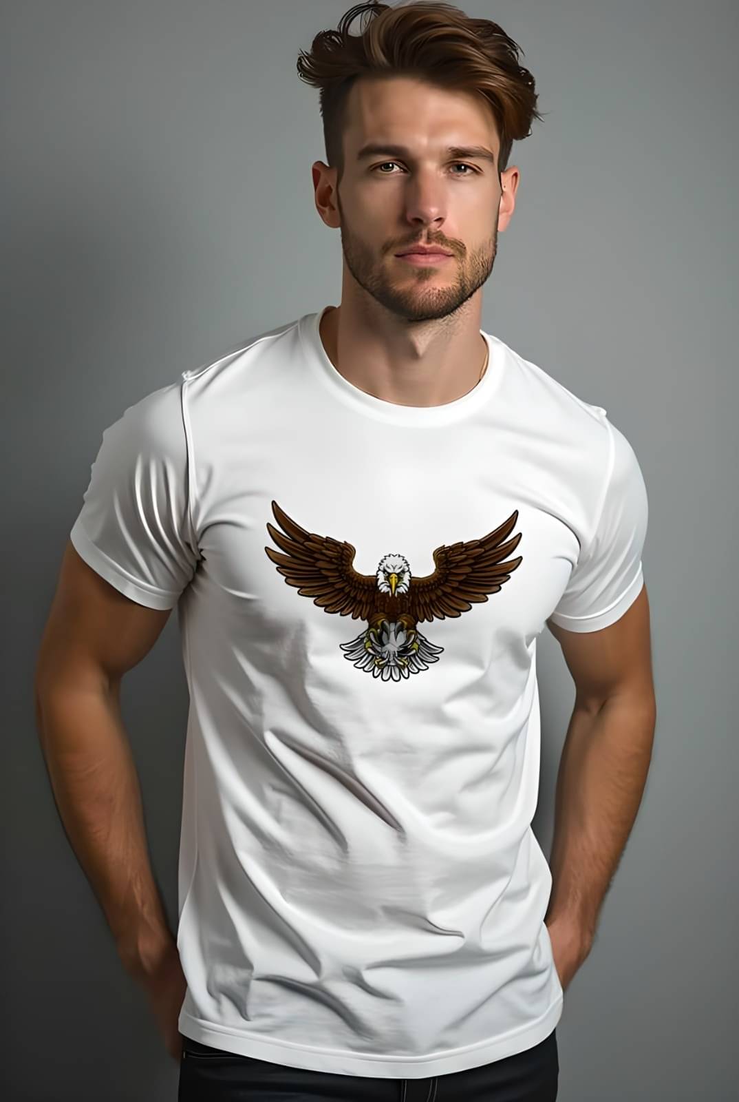     			KM Men Polyester Regular Fit Printed T-Shirt ( White )