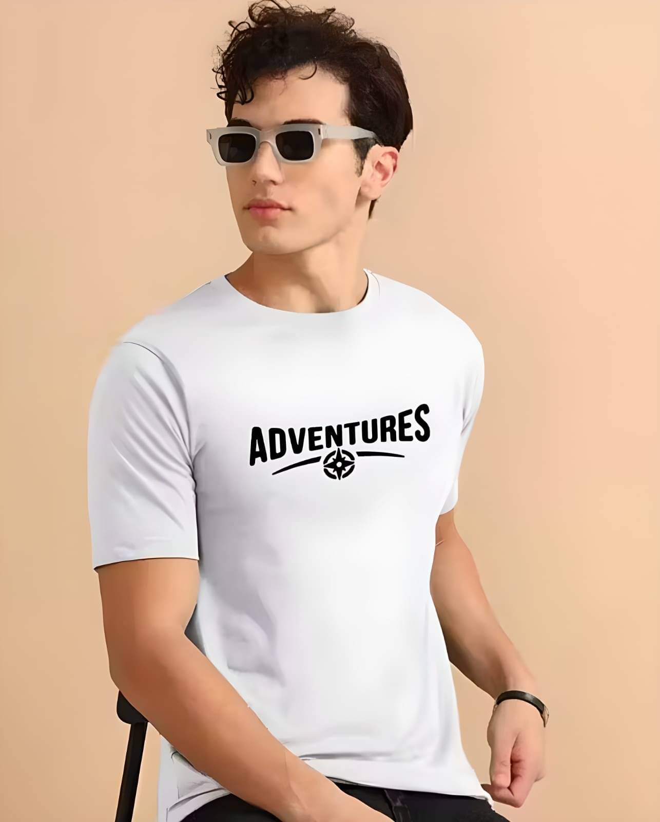     			KM Men Polyester Regular Fit Printed T-Shirt ( White )