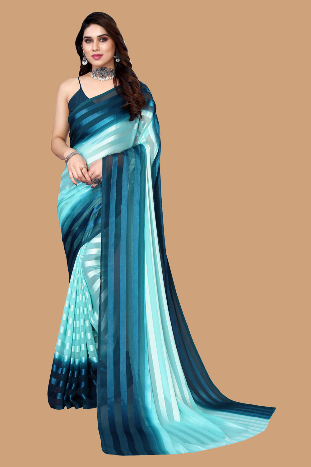 Kashvi Sarees Satin Striped Kasavu Saree With Unstitched Blouse Piece ( Green )     			Kashvi Sarees Satin Striped Kasavu Saree With Unstitched Blouse Piece ( Green )
