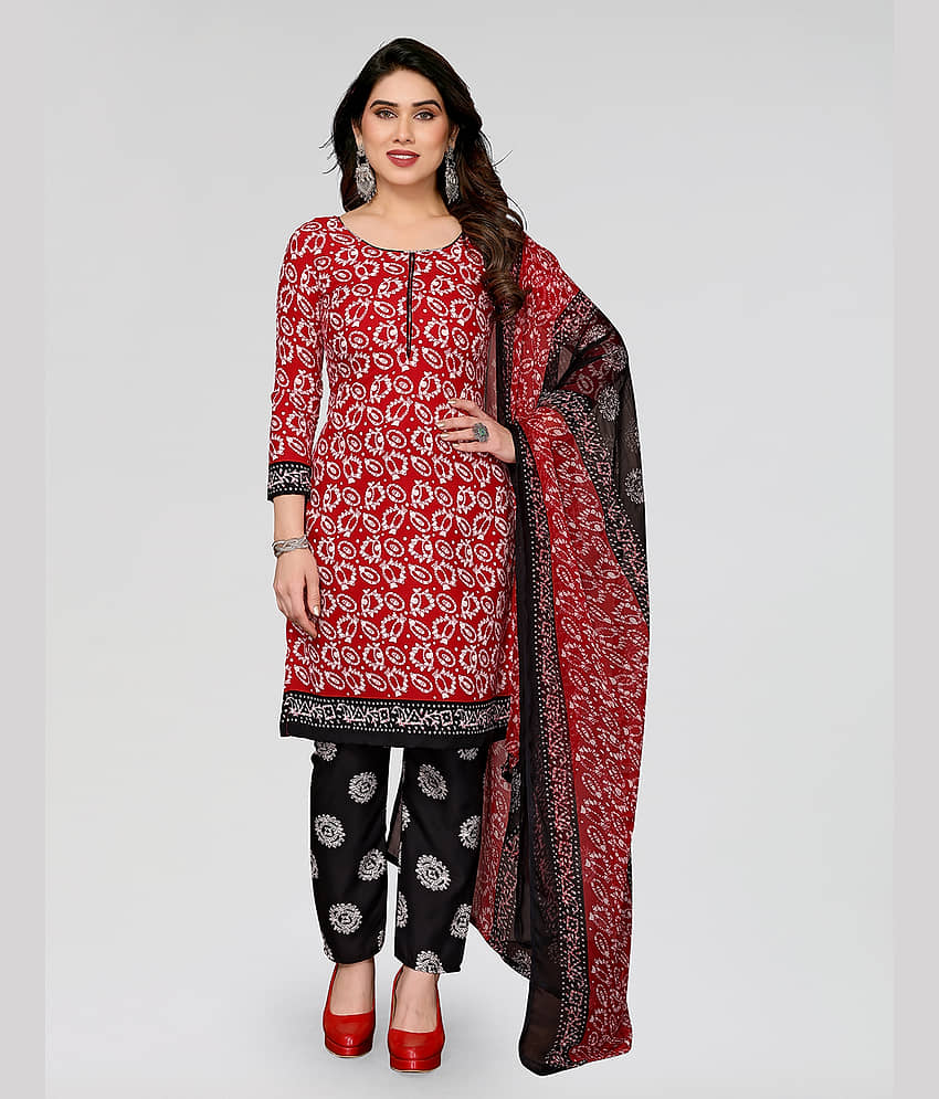 Kashvi Sarees Women Crepe Unstitched Dress Material ( Red ) - Unstitched Fabrics | Buy online on ZillyBuy