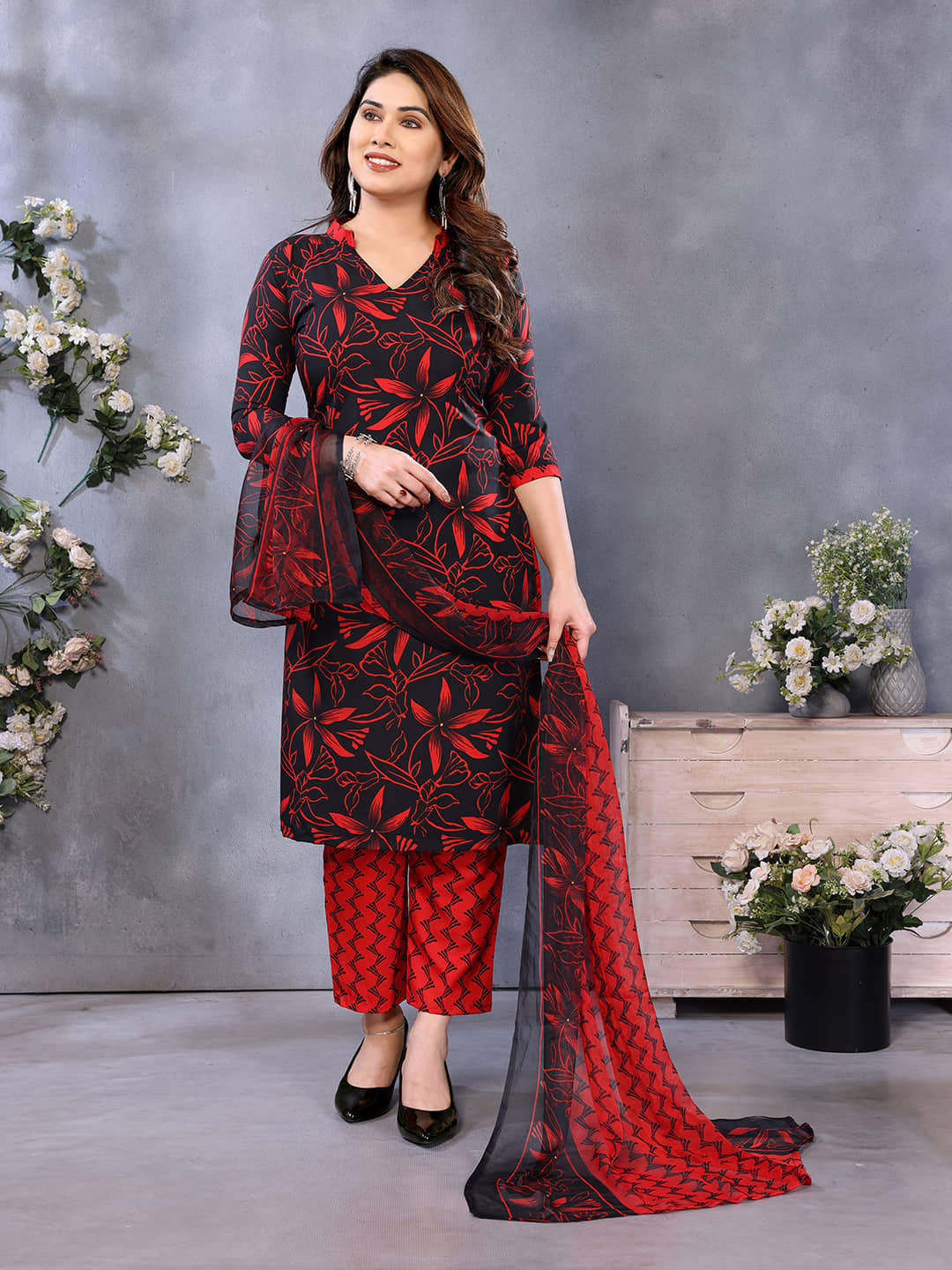 Kashvi Sarees Women Crepe Unstitched Dress Material ( Black ) - Unstitched Fabrics | Buy online on ZillyBuy