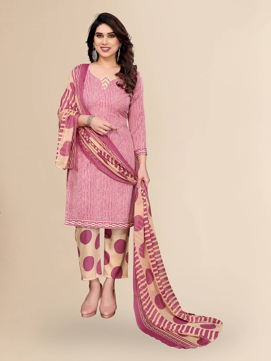     			Kashvi Sarees Women Crepe Unstitched Dress Material ( Pink )